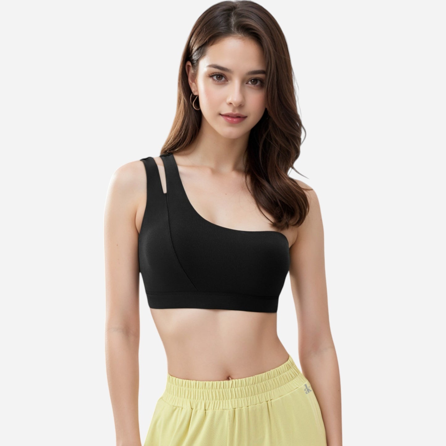 Anna-Kaci Women's One Shoulder Cut-Out Sports Bra with Asymmetrical Design