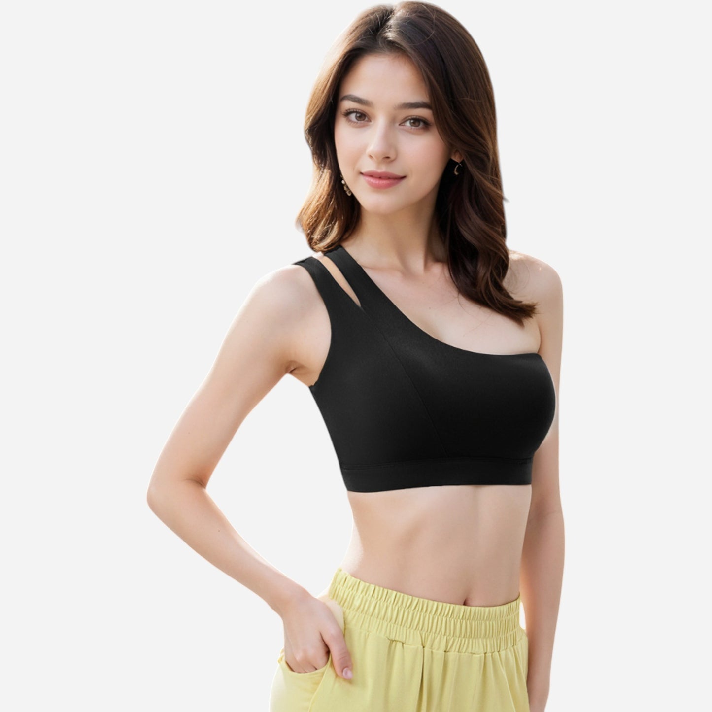 Anna-Kaci Women's One Shoulder Cut-Out Sports Bra with Asymmetrical Design