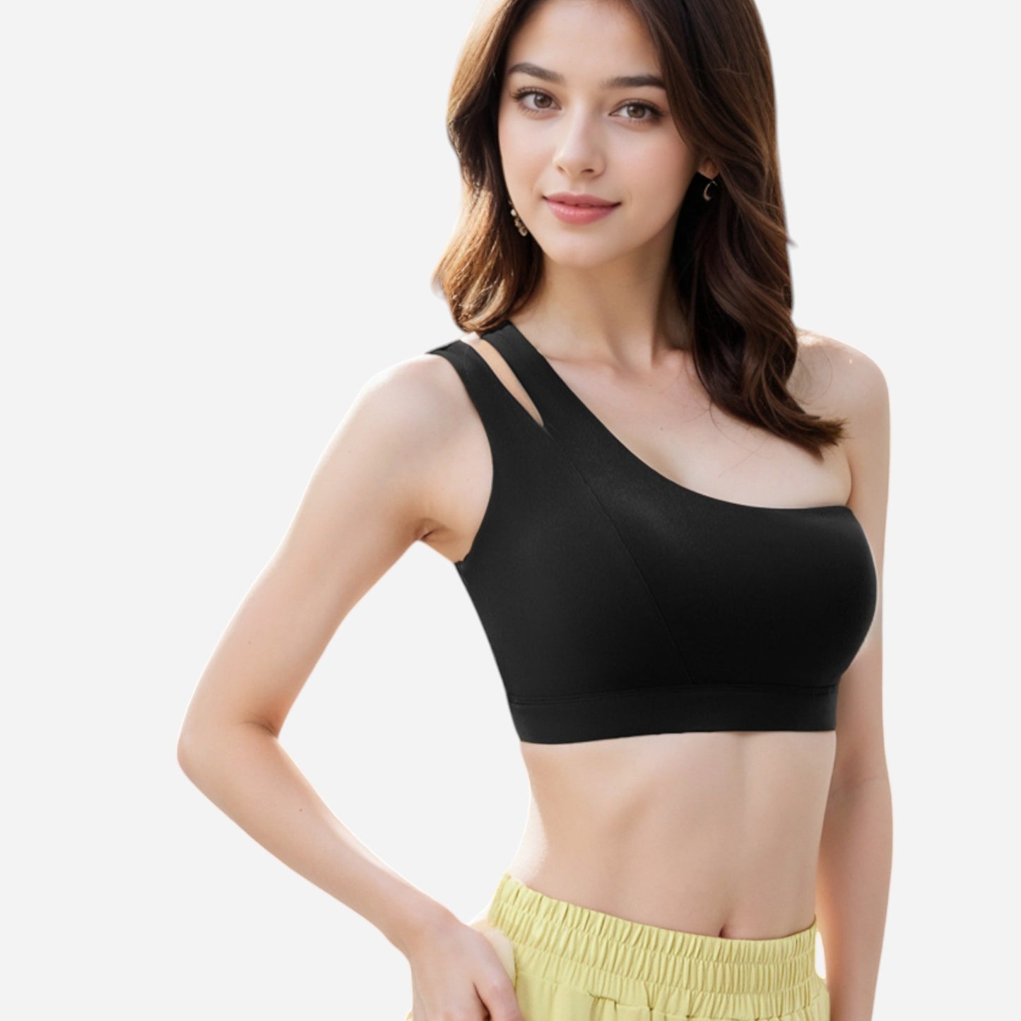 Anna-Kaci Women's One Shoulder Cut-Out Sports Bra with Asymmetrical Design
