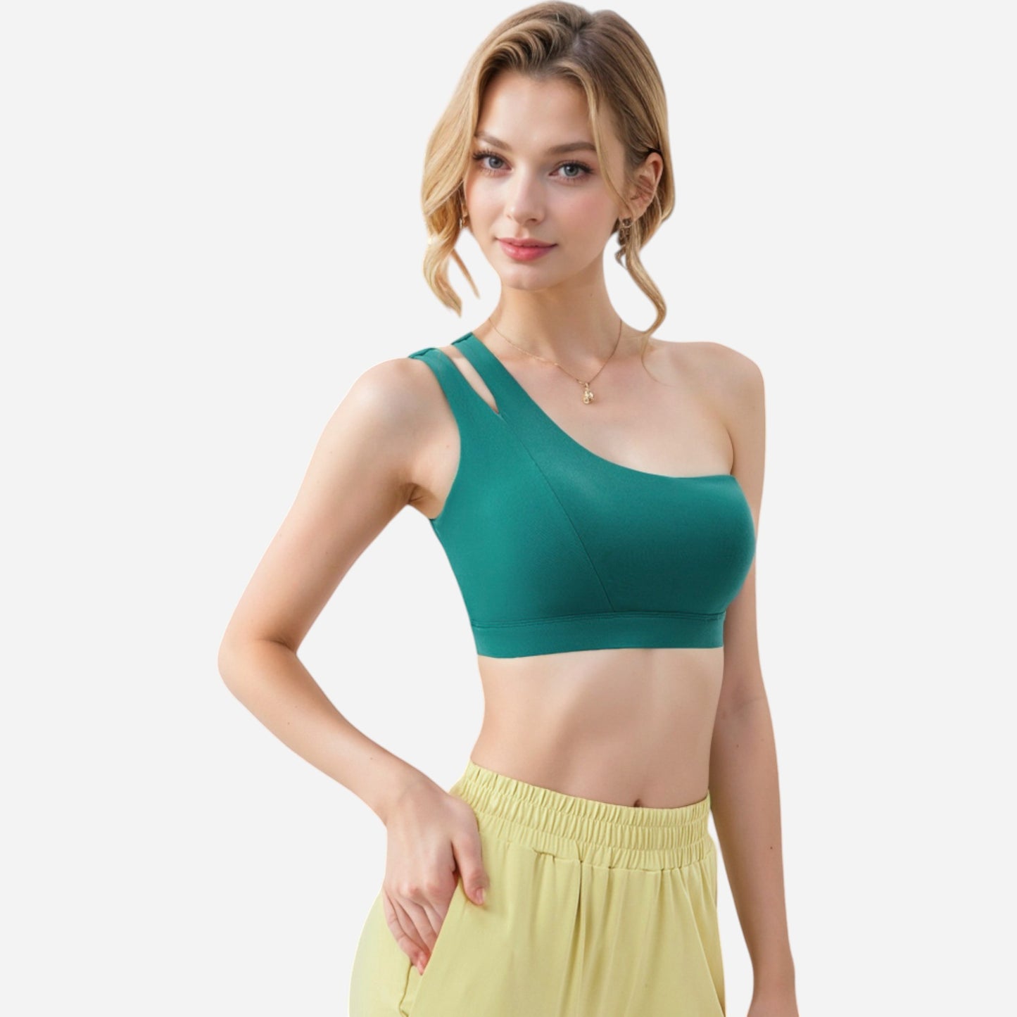 Anna-Kaci Women's One Shoulder Cut-Out Sports Bra with Asymmetrical Design