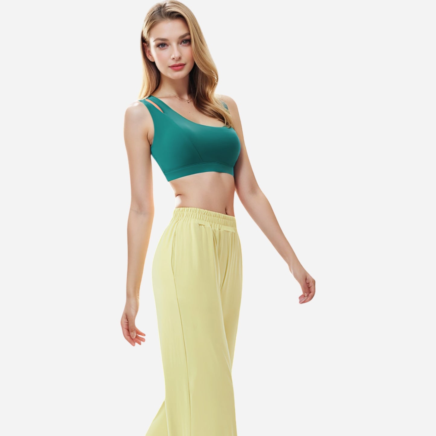 Anna-Kaci Women's One Shoulder Cut-Out Sports Bra with Asymmetrical Design