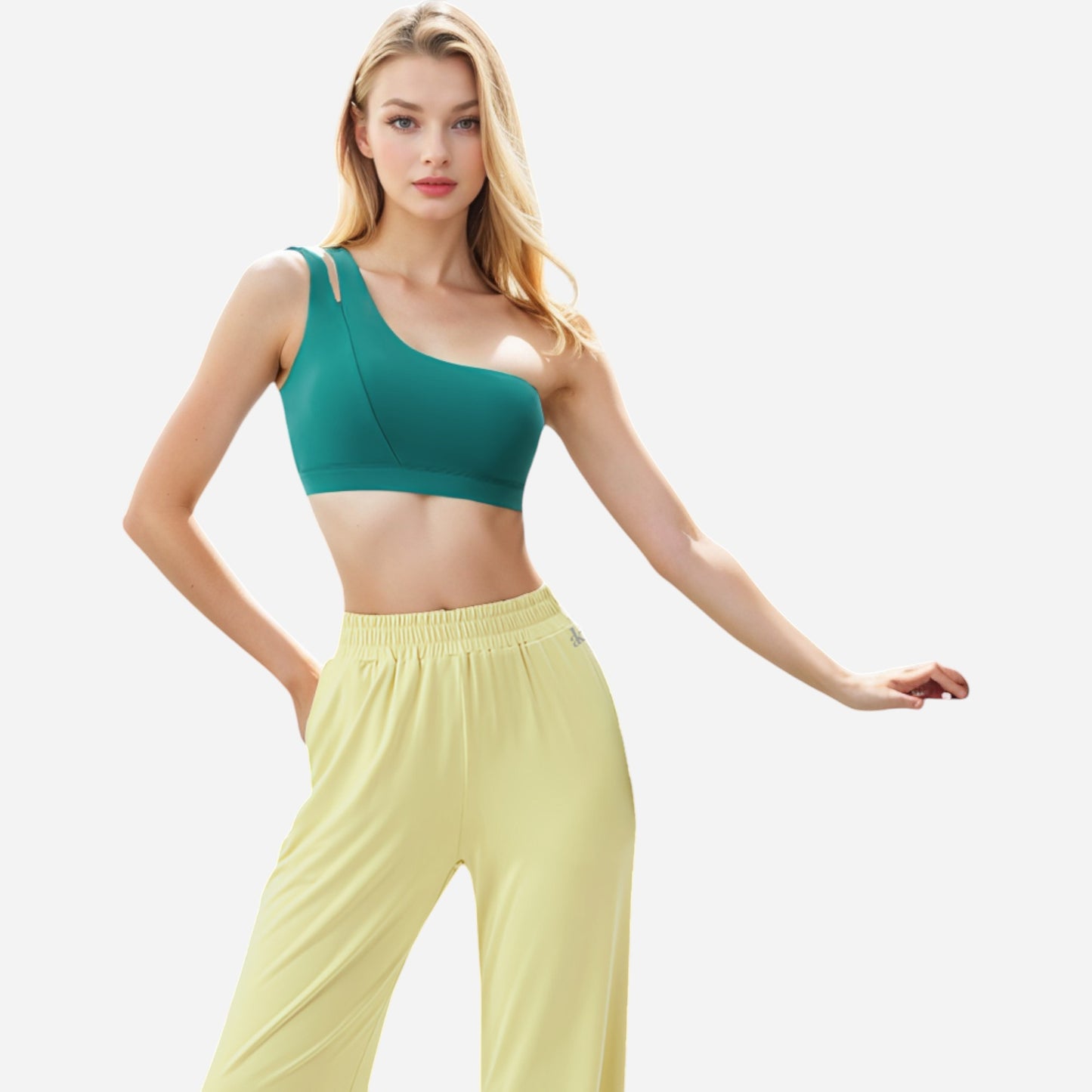 Anna-Kaci Women's One Shoulder Cut-Out Sports Bra with Asymmetrical Design