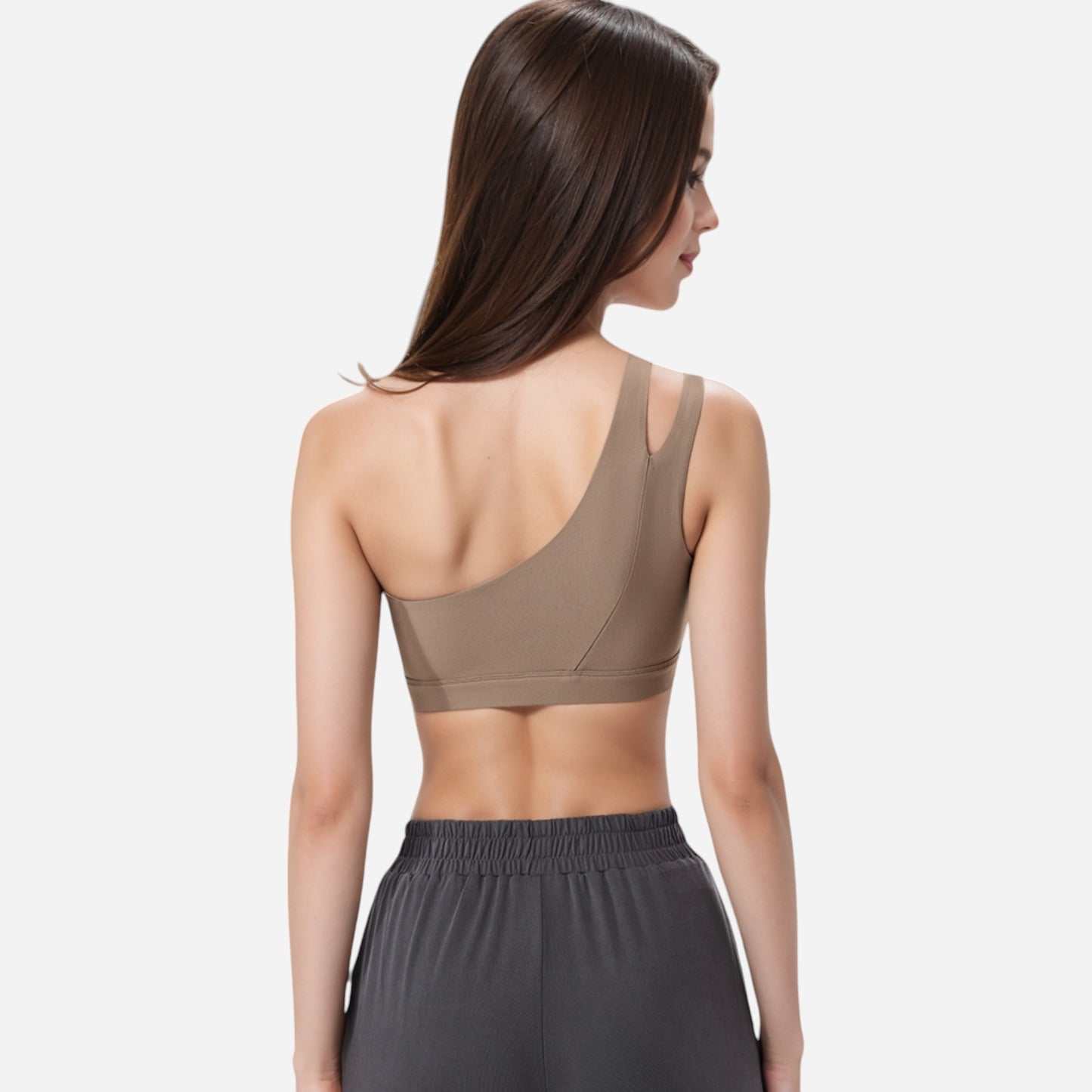 Anna-Kaci Women's One Shoulder Cut-Out Sports Bra with Asymmetrical Design