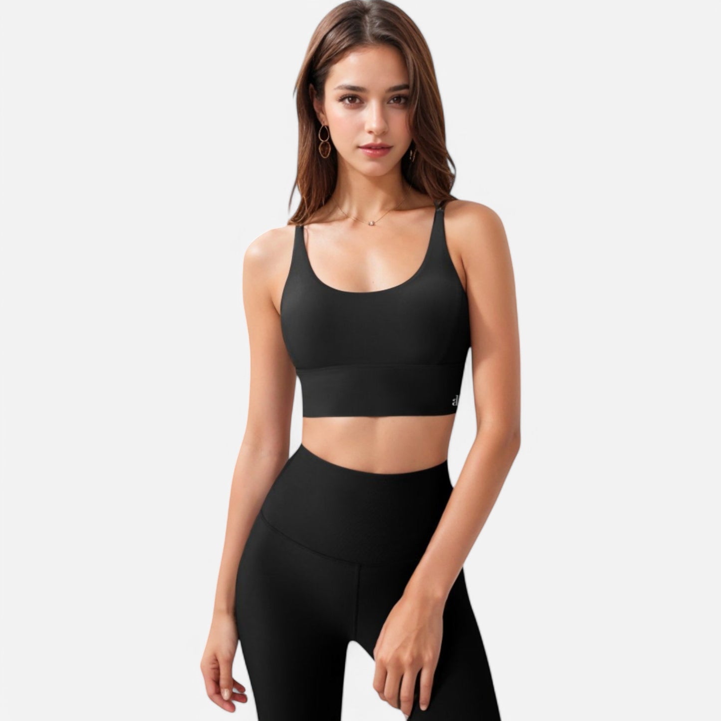 Anna-Kaci Women's Strappy Back Sports Bra with Contrast Detail and Scoop Neck