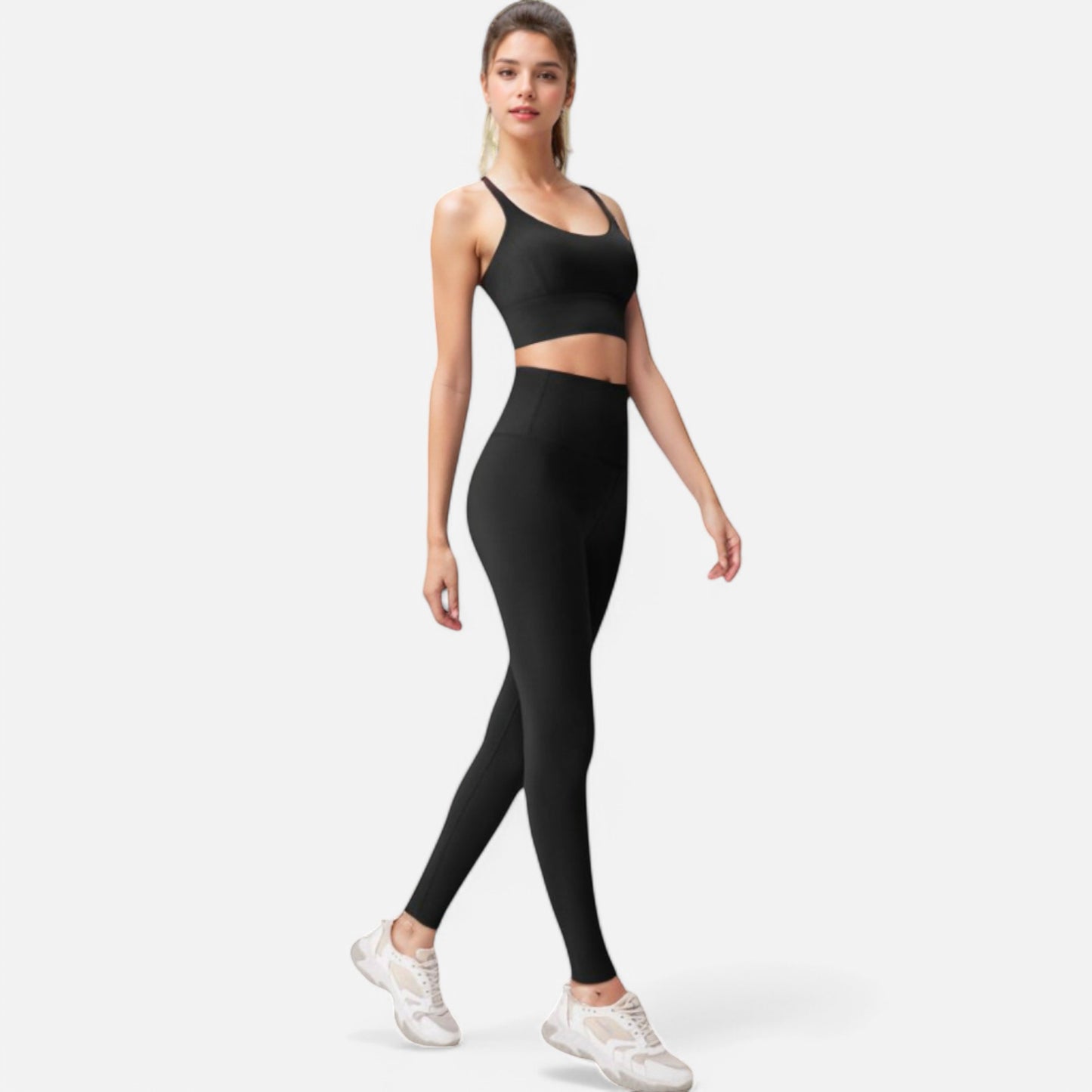 Anna-Kaci Women's Strappy Back Sports Bra with Contrast Detail and Scoop Neck