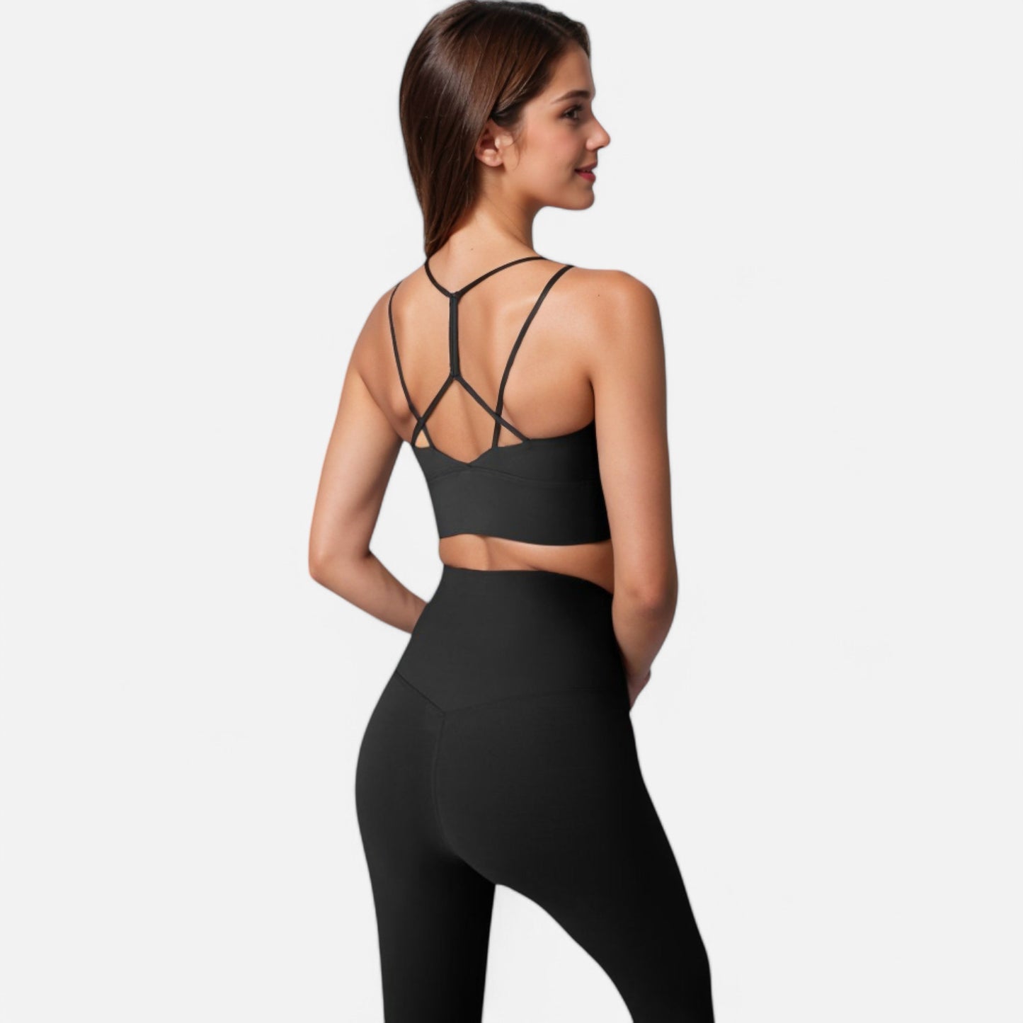Anna-Kaci Women's Strappy Back Sports Bra with Contrast Detail and Scoop Neck