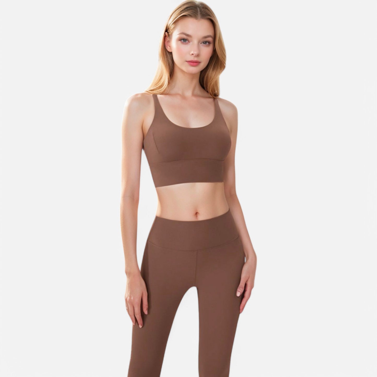 Anna-Kaci Women's Strappy Back Sports Bra with Contrast Detail and Scoop Neck