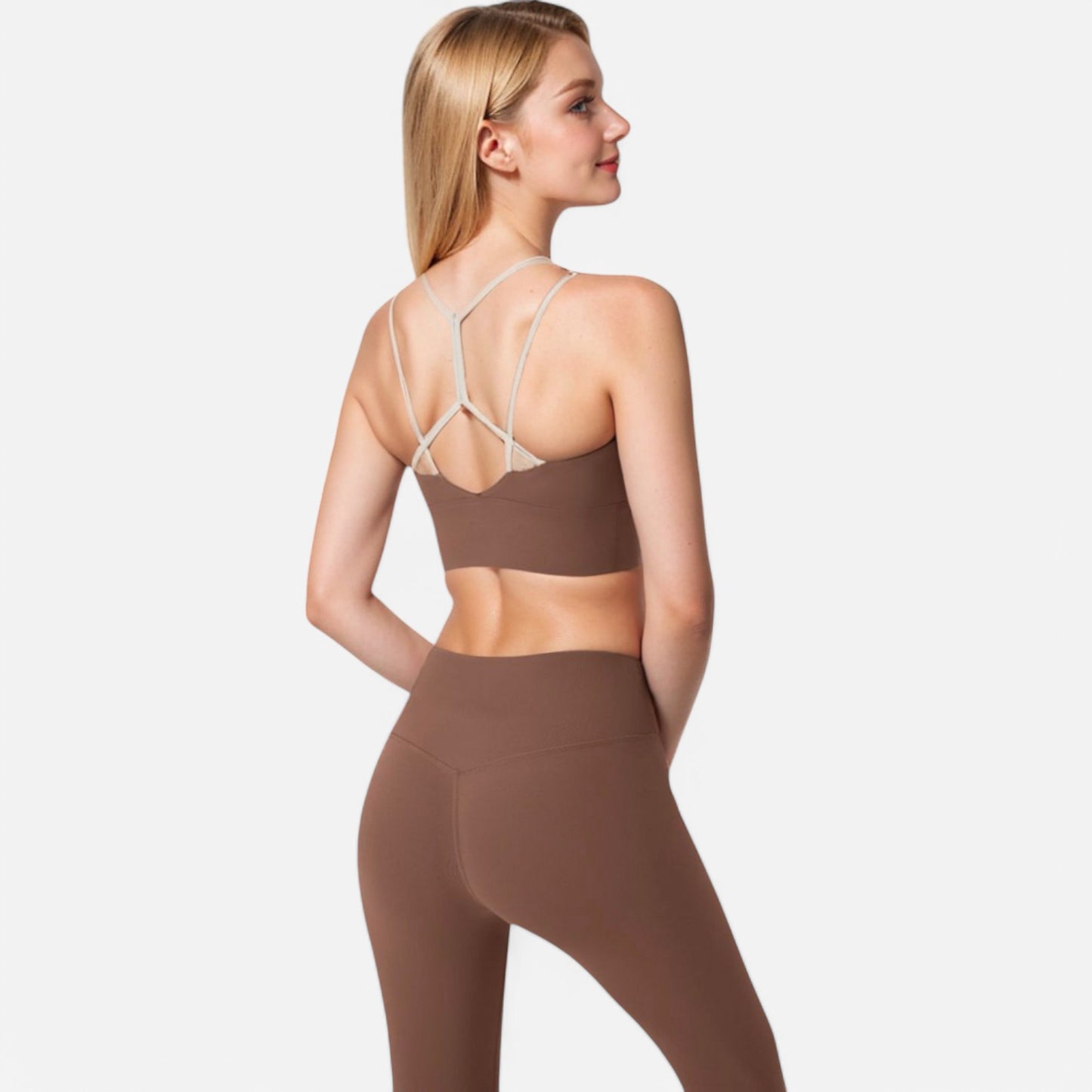Anna-Kaci Women's Strappy Back Sports Bra with Contrast Detail and Scoop Neck