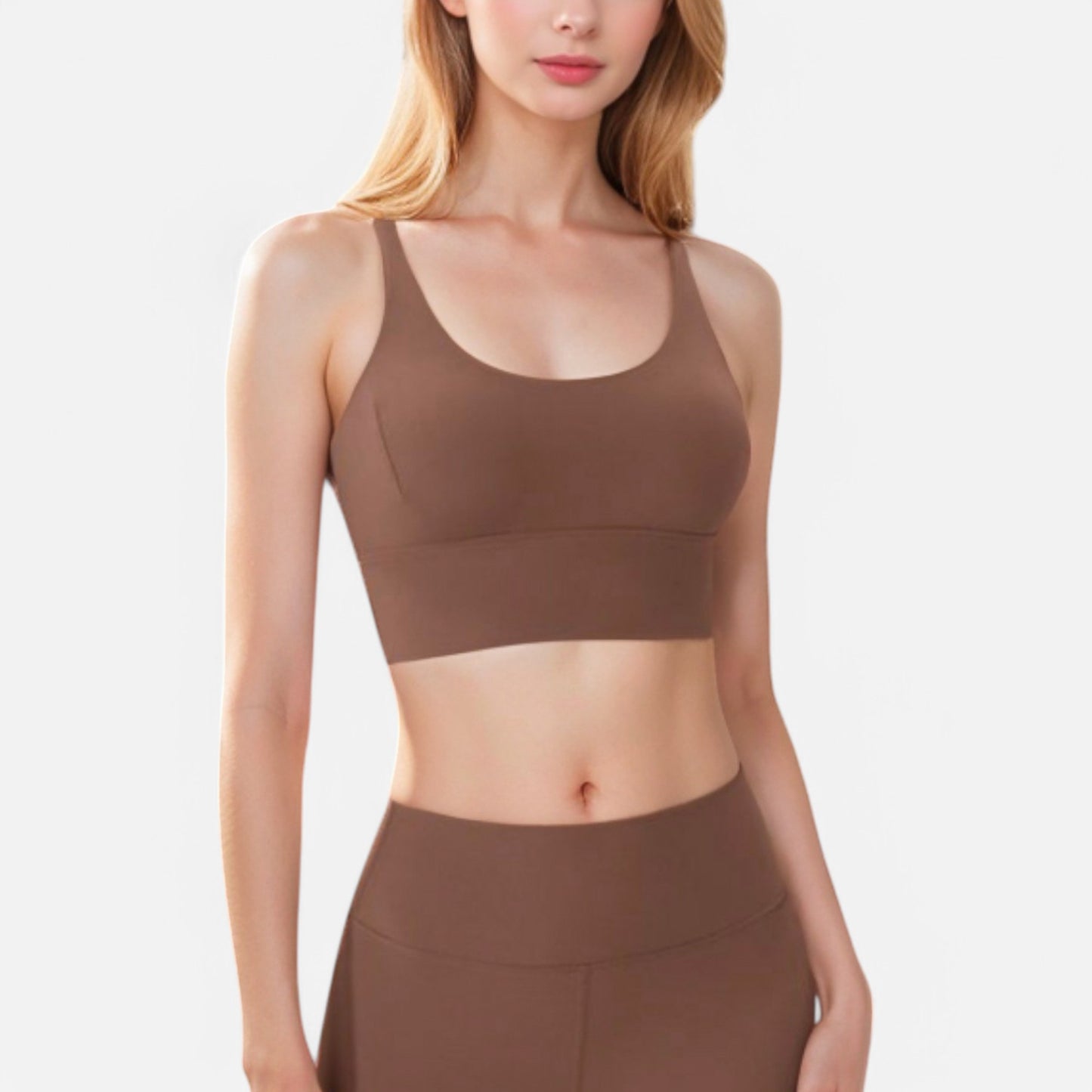 Anna-Kaci Women's Strappy Back Sports Bra with Contrast Detail and Scoop Neck