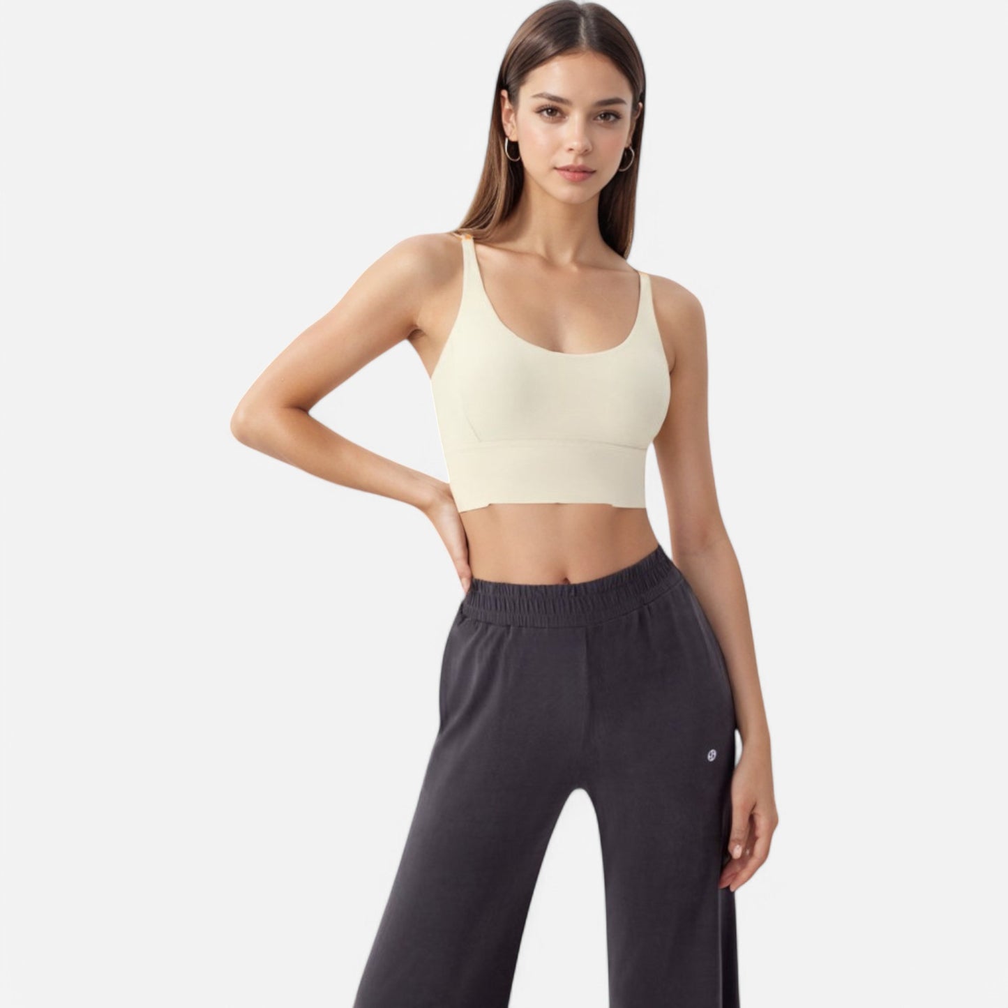 Anna-Kaci Women's Strappy Back Sports Bra with Contrast Detail and Scoop Neck