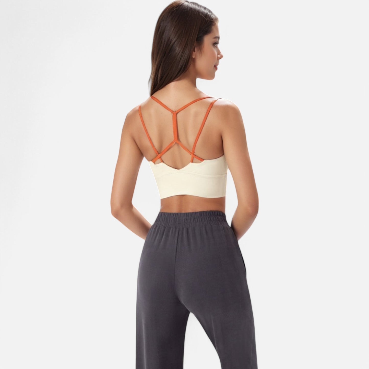 Anna-Kaci Women's Strappy Back Sports Bra with Contrast Detail and Scoop Neck