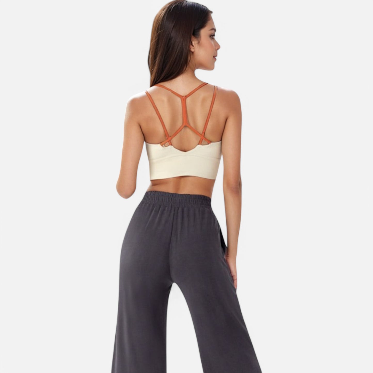 Anna-Kaci Women's Strappy Back Sports Bra with Contrast Detail and Scoop Neck