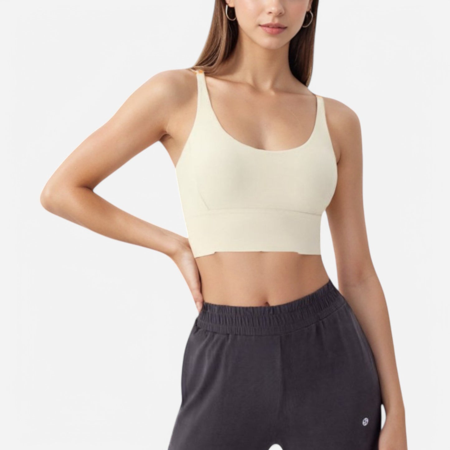 Anna-Kaci Women's Strappy Back Sports Bra with Contrast Detail and Scoop Neck