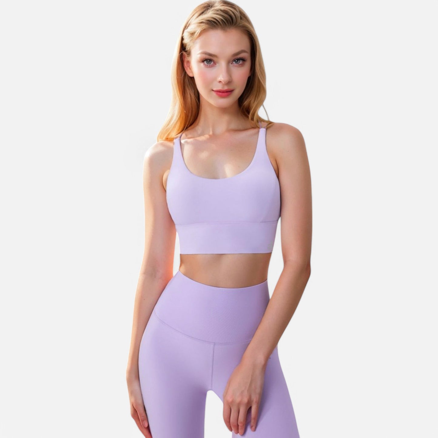Anna-Kaci Women's Strappy Back Sports Bra with Contrast Detail and Scoop Neck