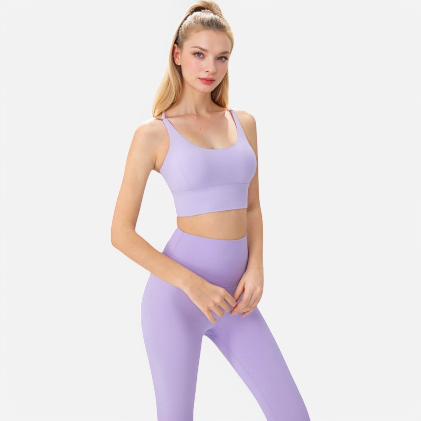 Anna-Kaci Women's Strappy Back Sports Bra with Contrast Detail and Scoop Neck