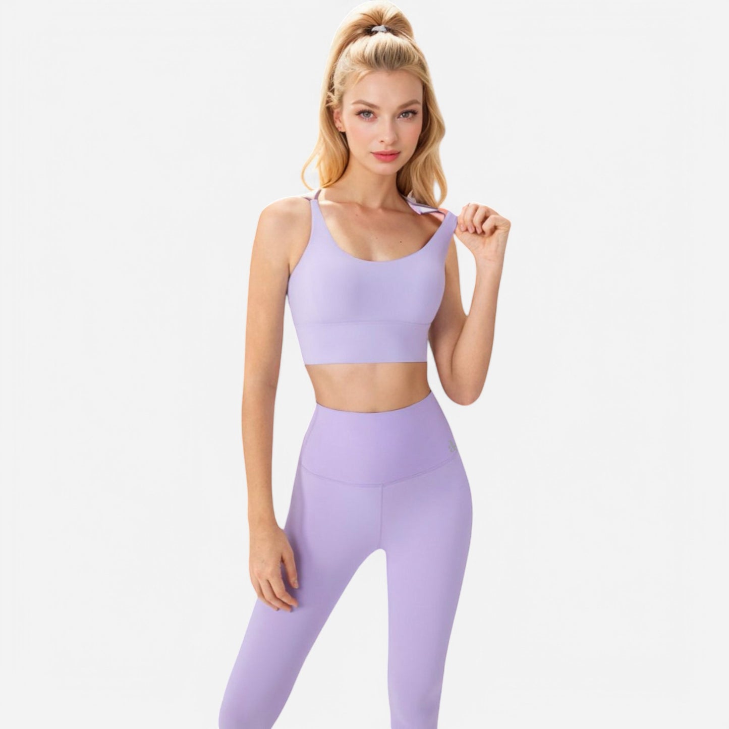 Anna-Kaci Women's Strappy Back Sports Bra with Contrast Detail and Scoop Neck