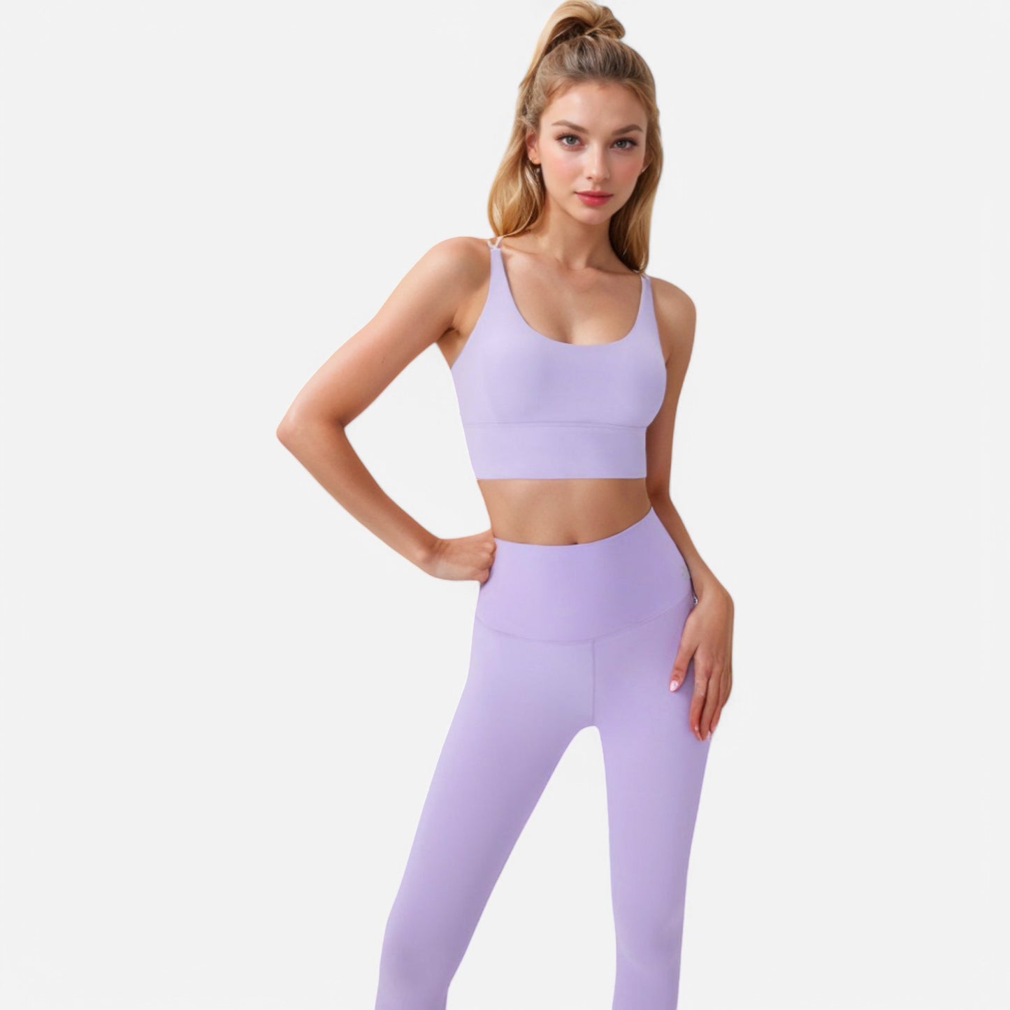 Anna-Kaci Women's Strappy Back Sports Bra with Contrast Detail and Scoop Neck