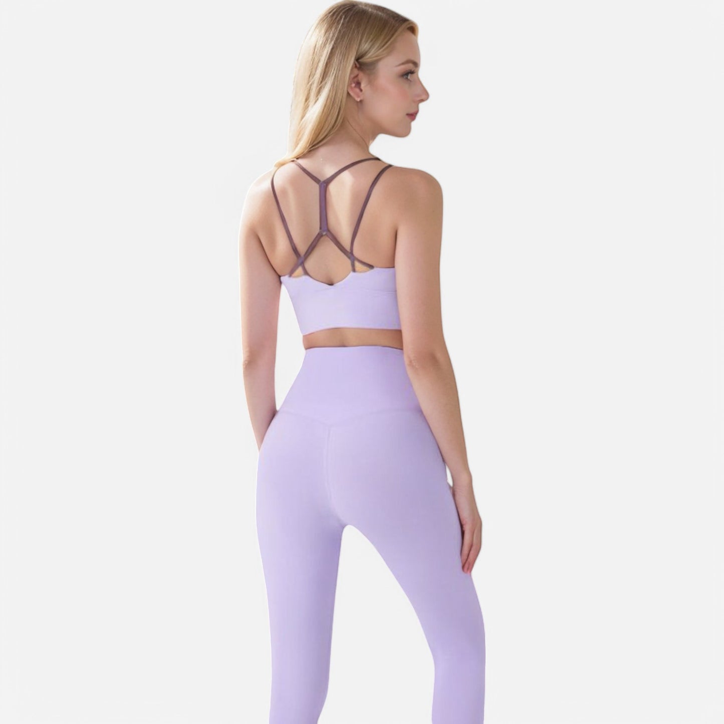 Anna-Kaci Women's Strappy Back Sports Bra with Contrast Detail and Scoop Neck