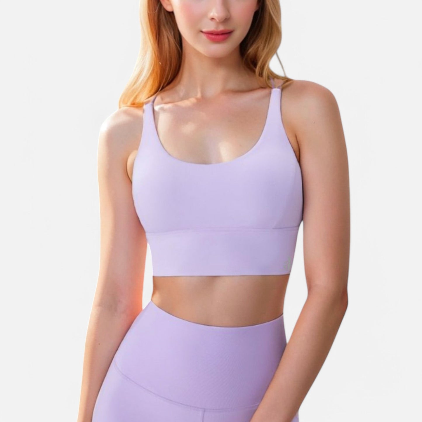 Anna-Kaci Women's Strappy Back Sports Bra with Contrast Detail and Scoop Neck