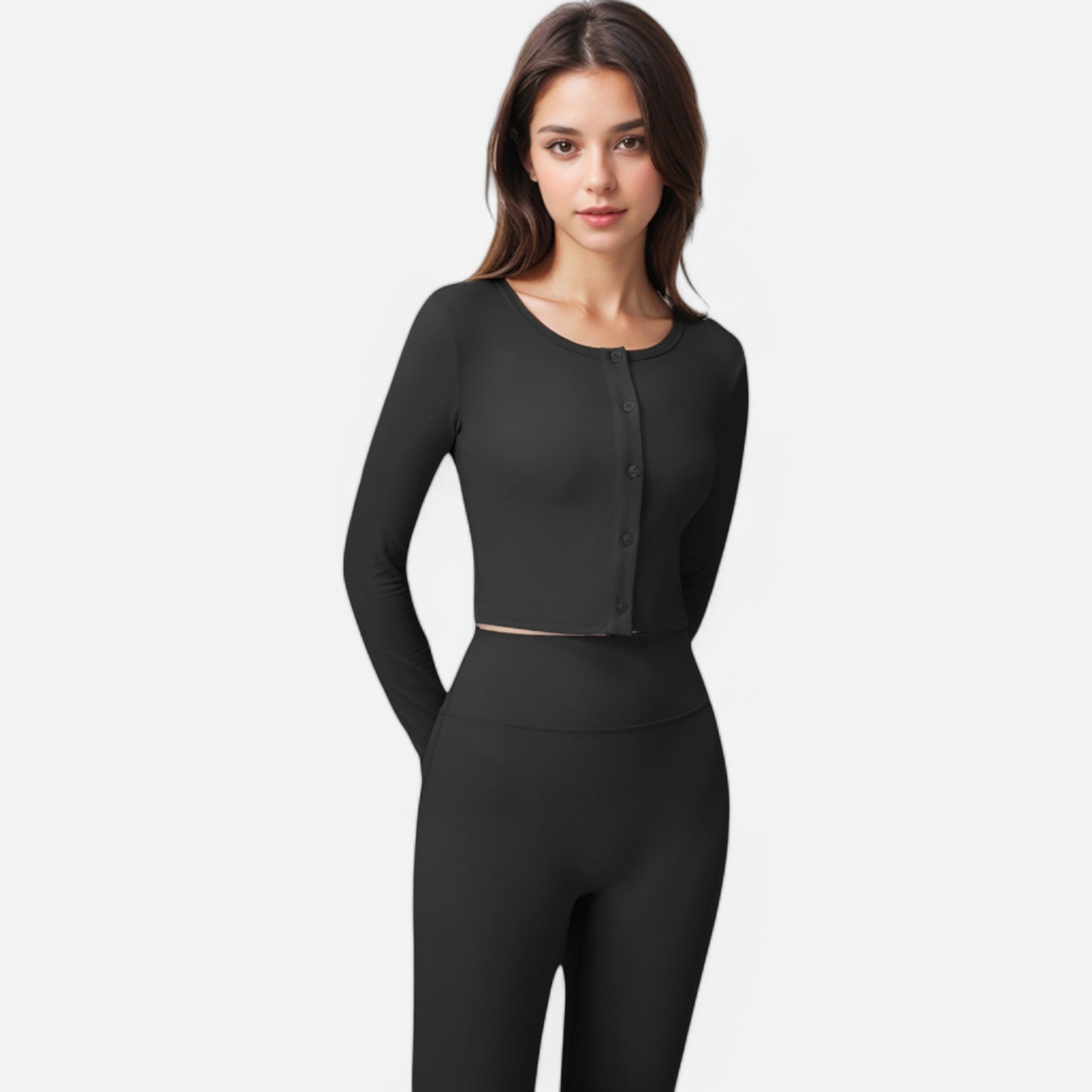 Anna-Kaci Women's Cropped Button-Front Long Sleeve Top with Thumbholes