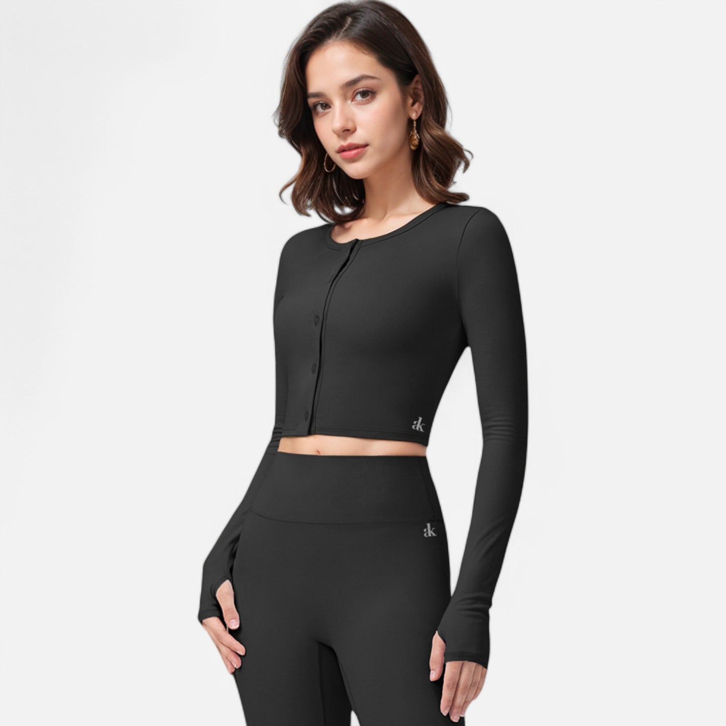 Anna-Kaci Women's Cropped Button-Front Long Sleeve Top with Thumbholes