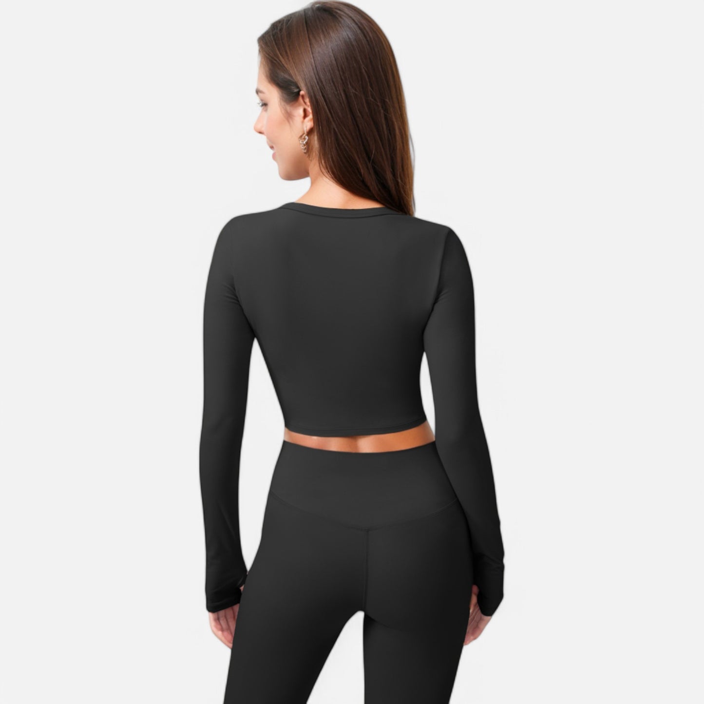 Anna-Kaci Women's Cropped Button-Front Long Sleeve Top with Thumbholes