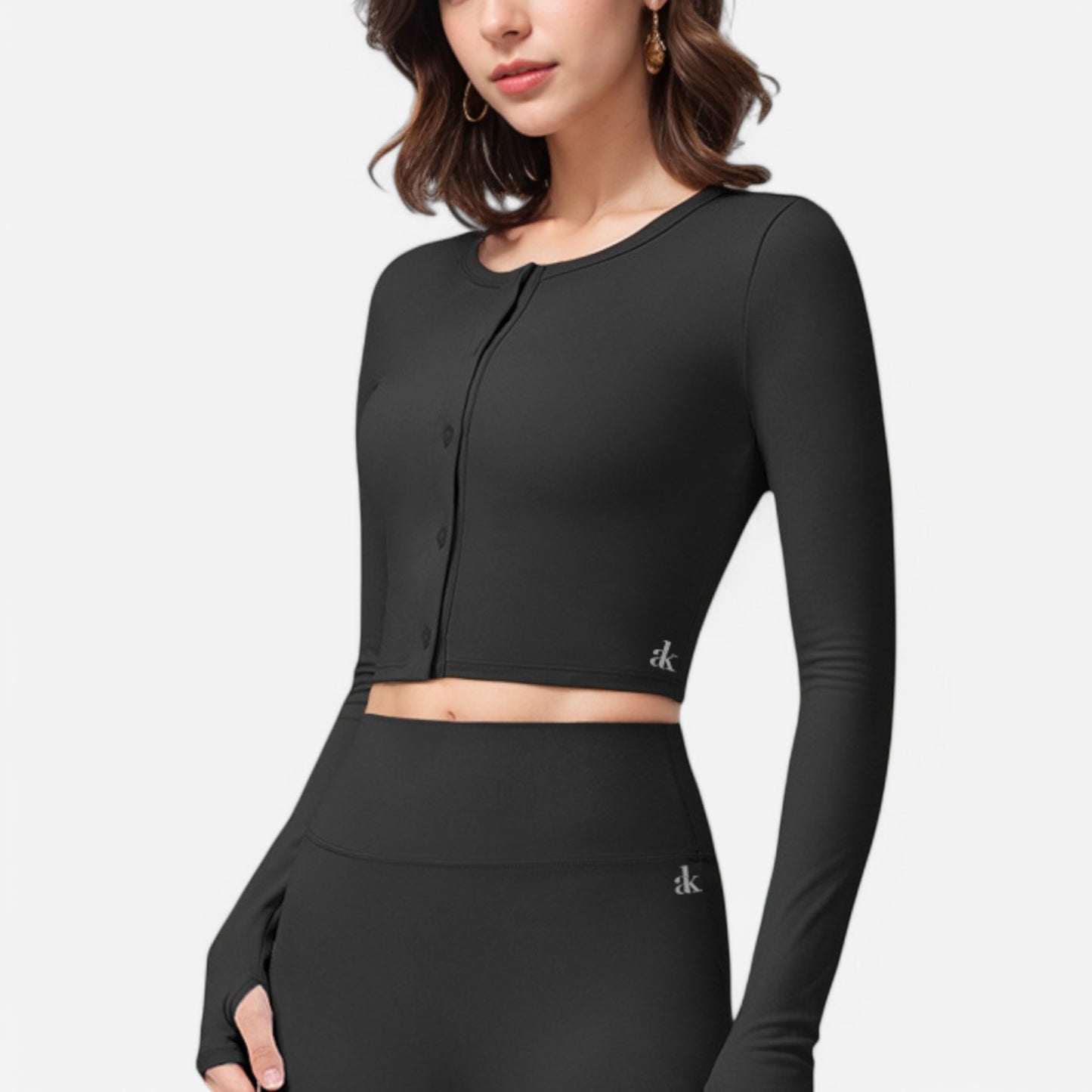 Anna-Kaci Women's Cropped Button-Front Long Sleeve Top with Thumbholes