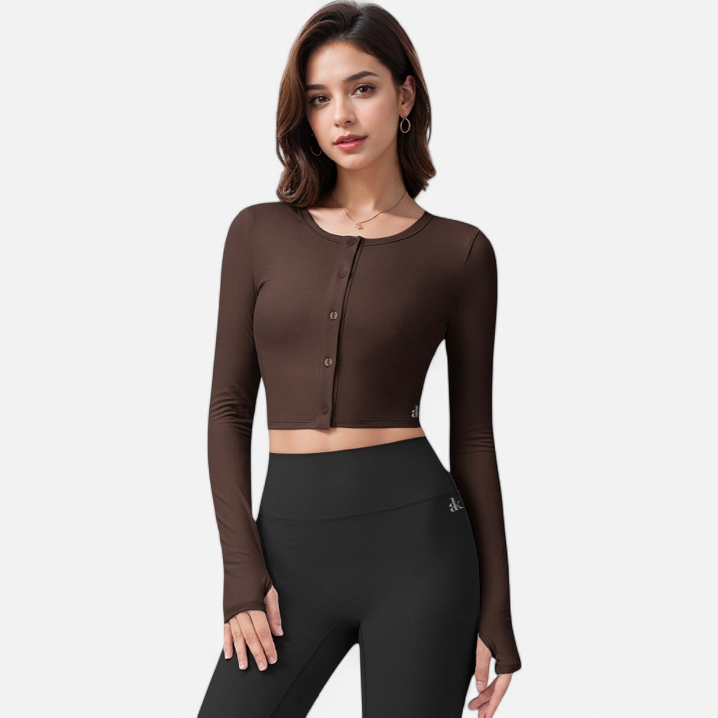 Anna-Kaci Women's Cropped Button-Front Long Sleeve Top with Thumbholes