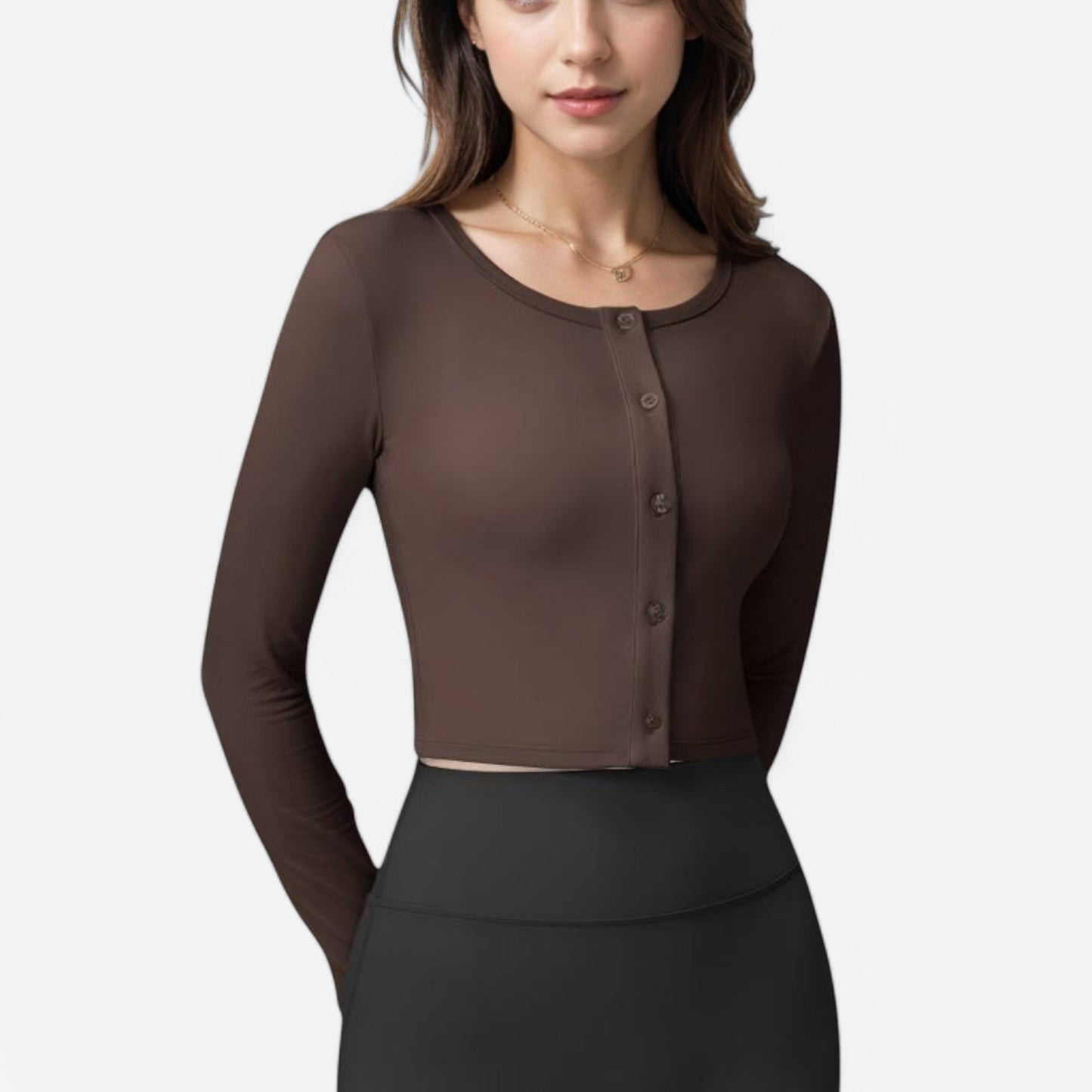 Anna-Kaci Women's Cropped Button-Front Long Sleeve Top with Thumbholes