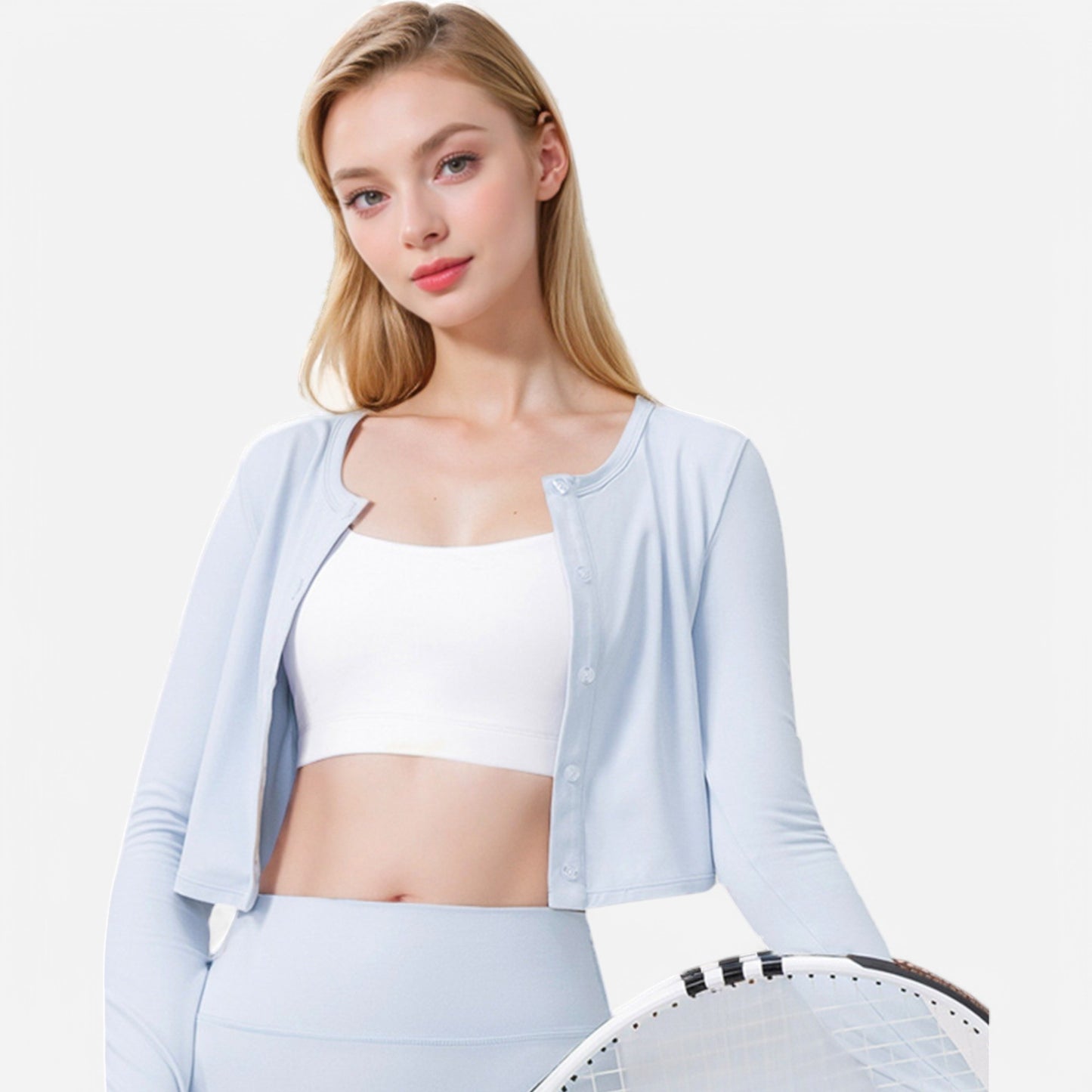 Anna-Kaci Women's Cropped Button-Front Long Sleeve Top with Thumbholes