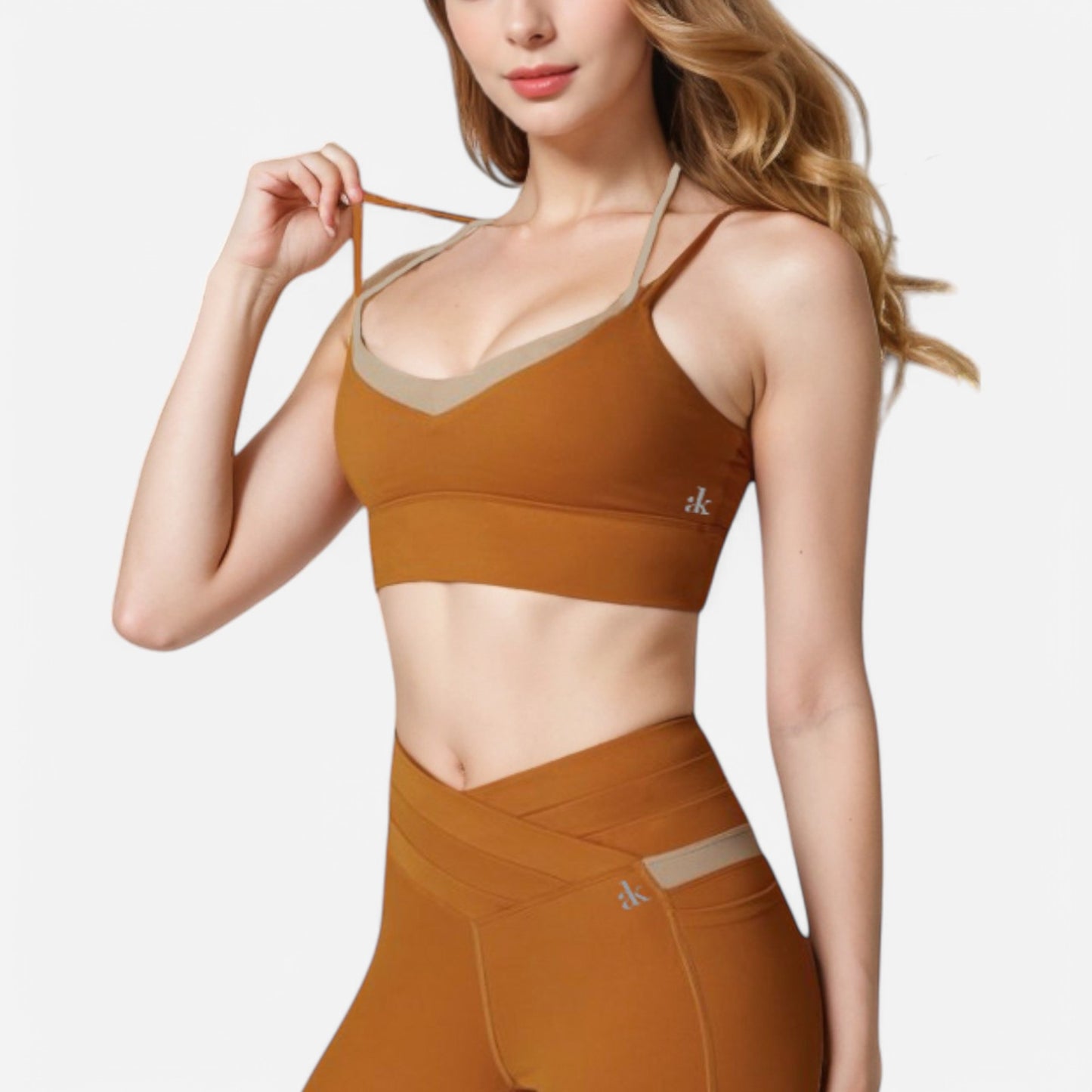 Anna-Kaci Women's Dual Strap Sports Bra with V-Neck Design