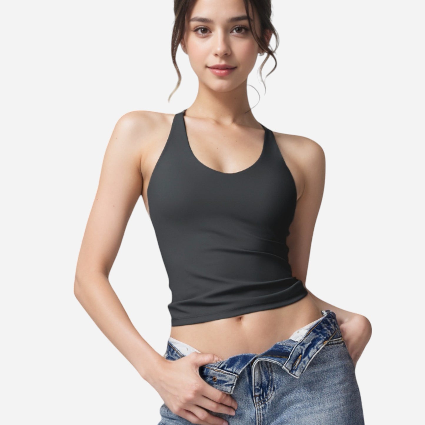 Anna-Kaci Women's Strappy Back Fitted Tank Top with Scoop Neck