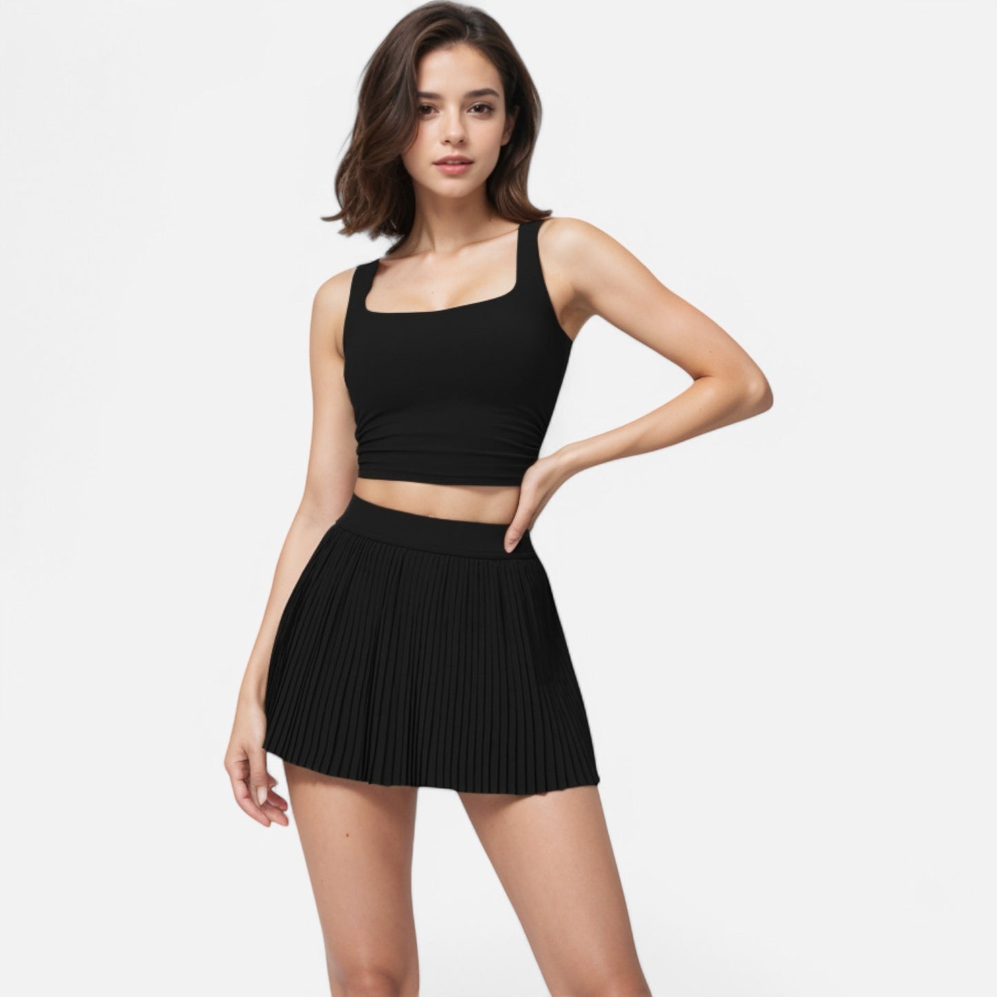 Anna-Kaci Women's Square Neck Cropped Tank Top with Wide Straps