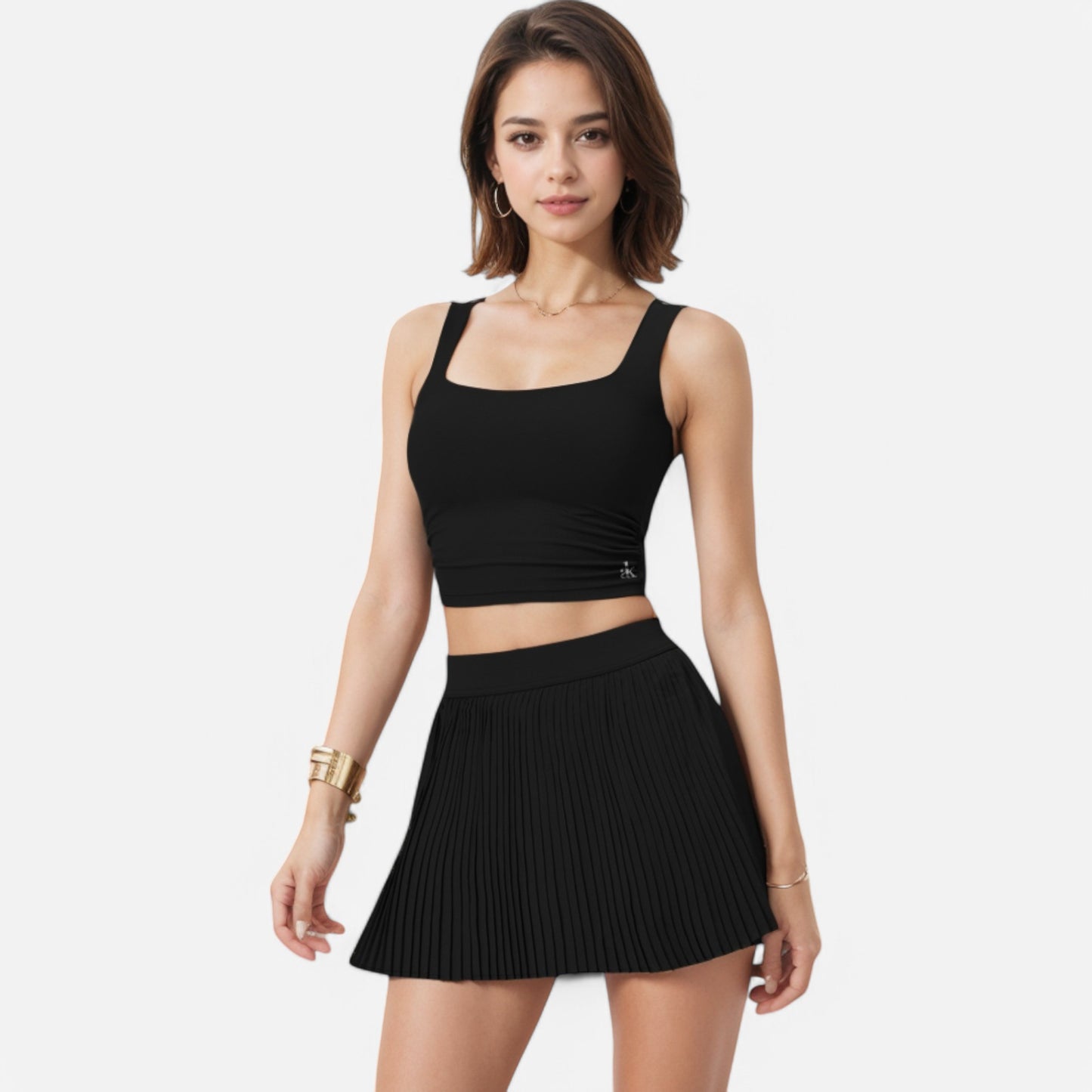 Anna-Kaci Women's Square Neck Cropped Tank Top with Wide Straps
