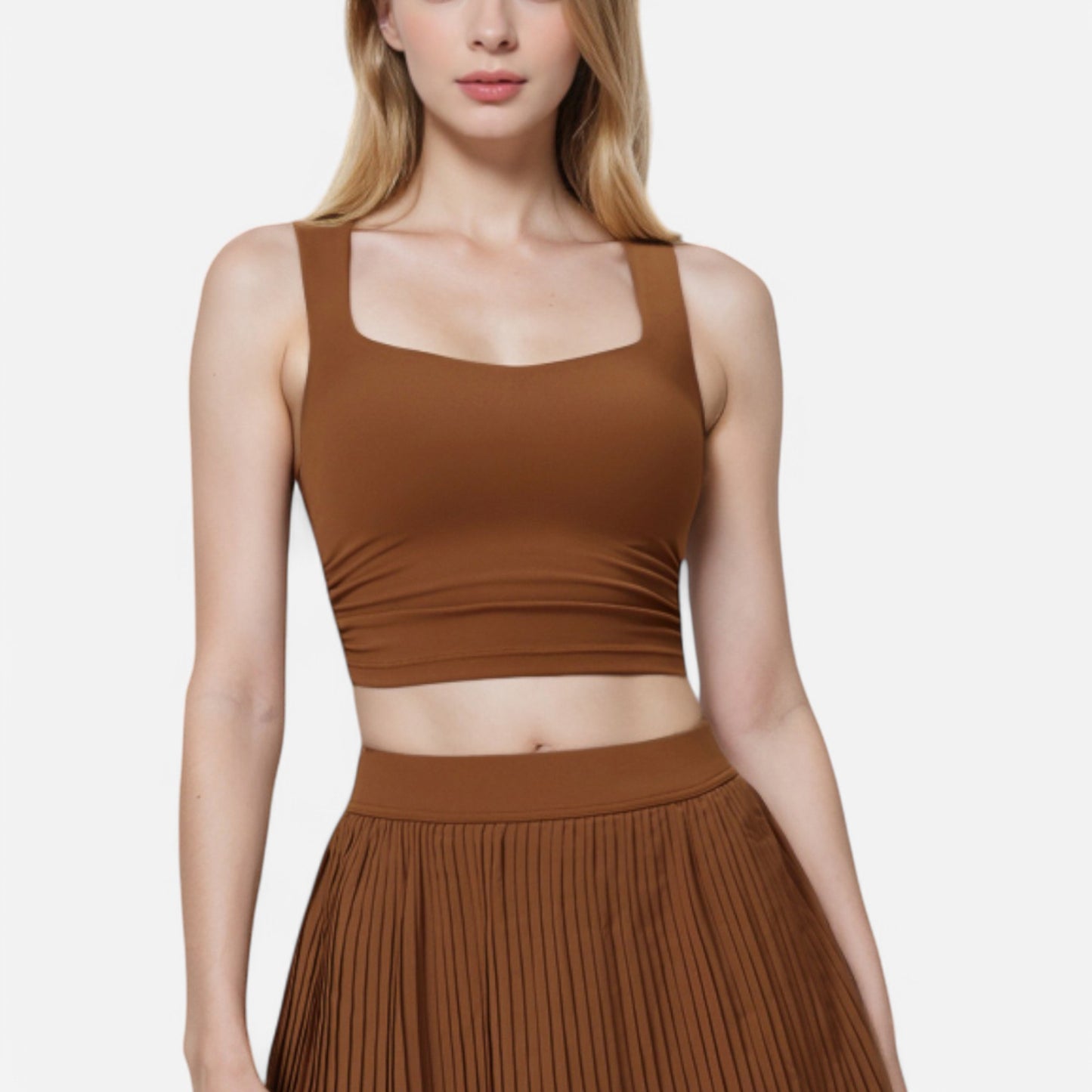 Anna-Kaci Women's Square Neck Cropped Tank Top with Wide Straps