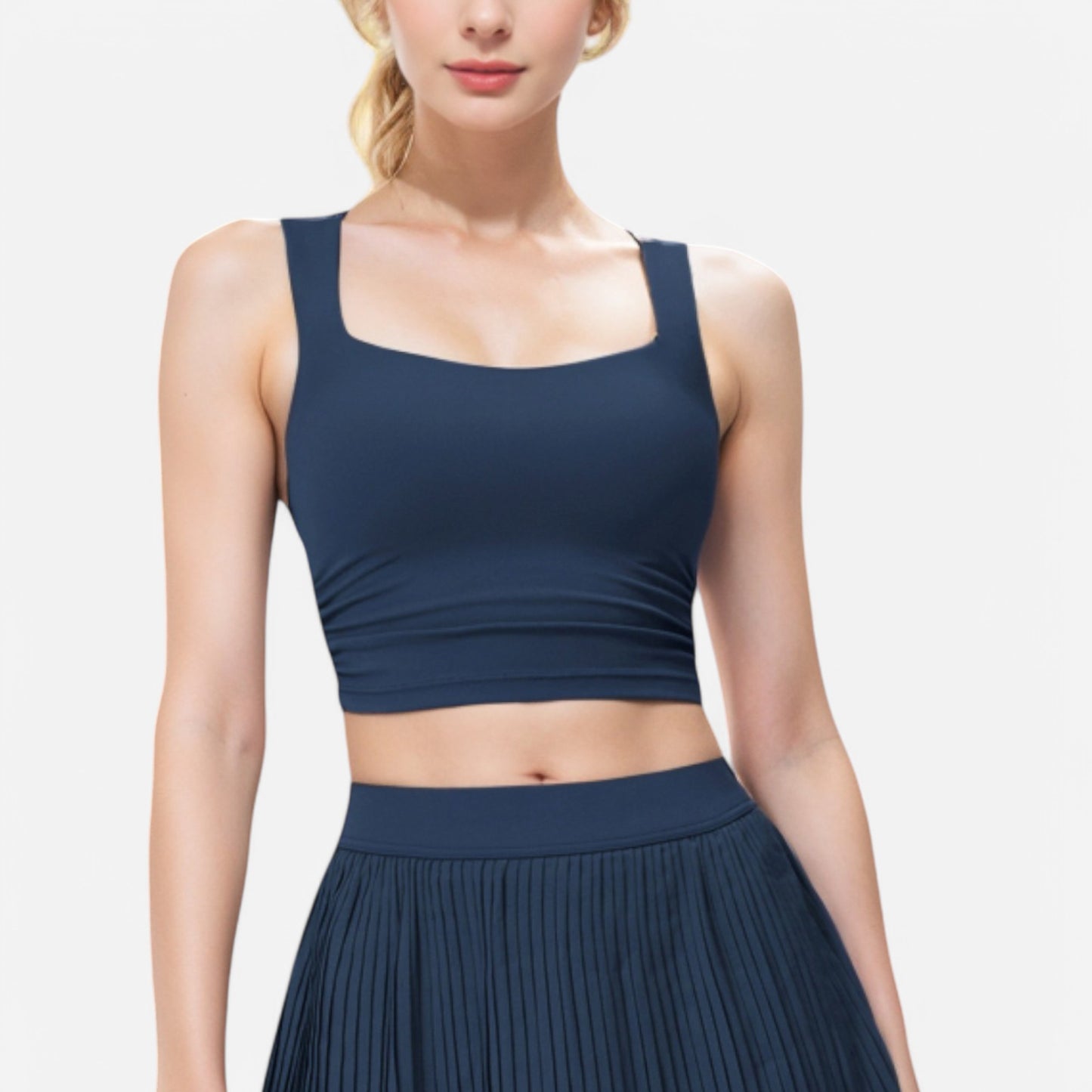 Anna-Kaci Women's Square Neck Cropped Tank Top with Wide Straps