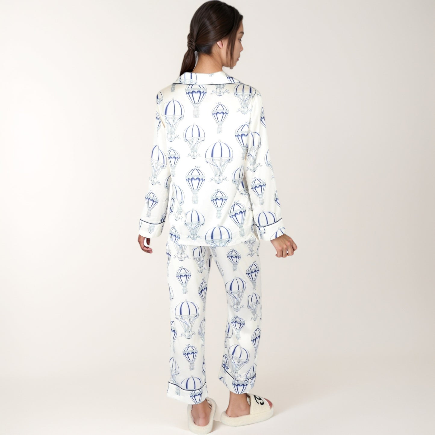 Anna-Kaci Lounge Women's Hot Air Balloon Print Pajama Set with Long Sleeve Button-Down Top and Cropped Pants