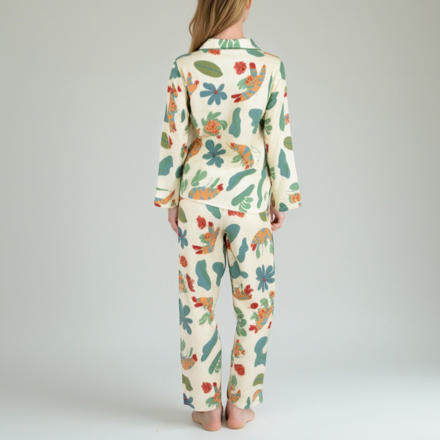 Anna-Kaci Lounge Women's Long Sleeve Button-Up Jungle Print Pajama Set with Chest Pocket and Matching Pants