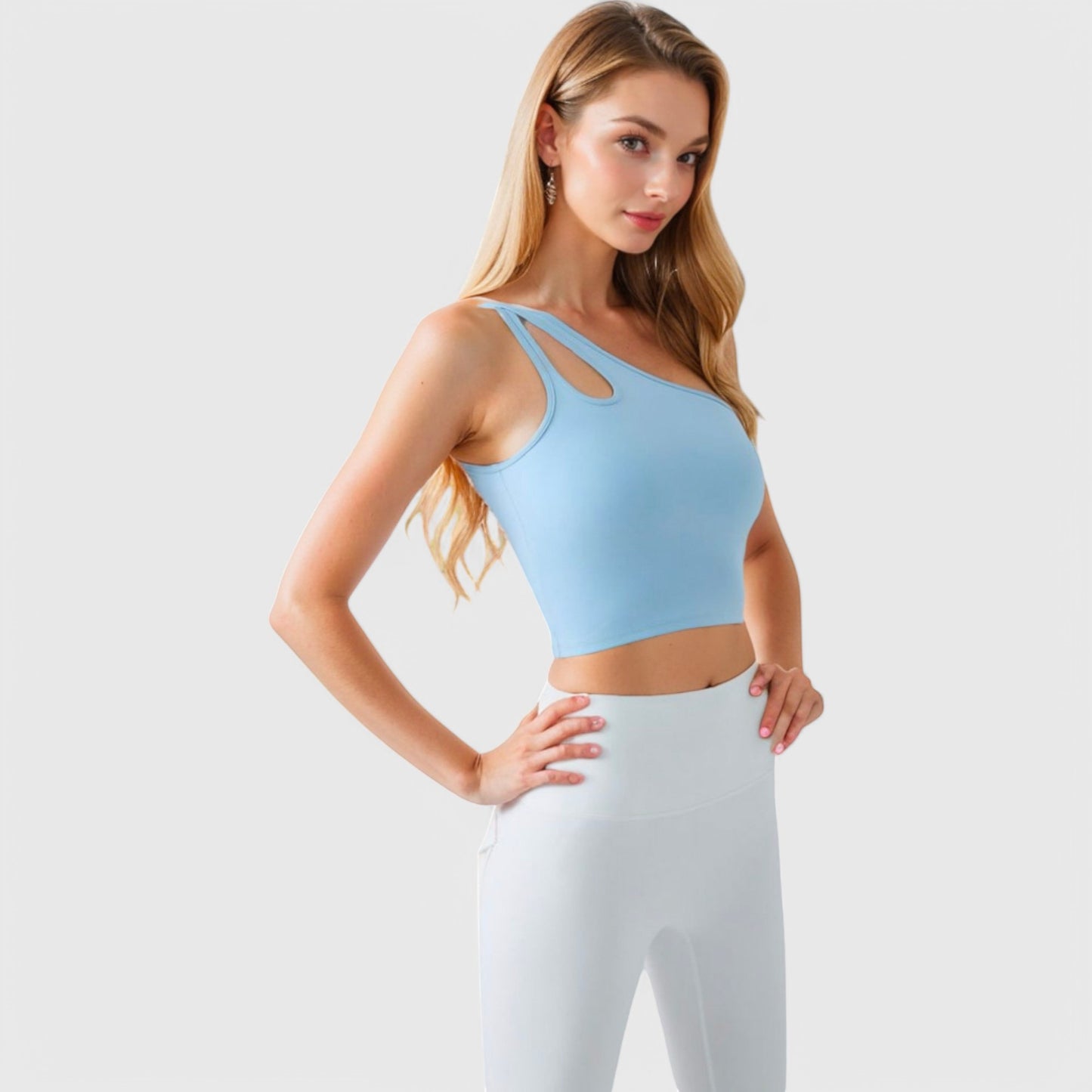 Anna-Kaci Active Women's One Shoulder Cutout Athletic Crop Top