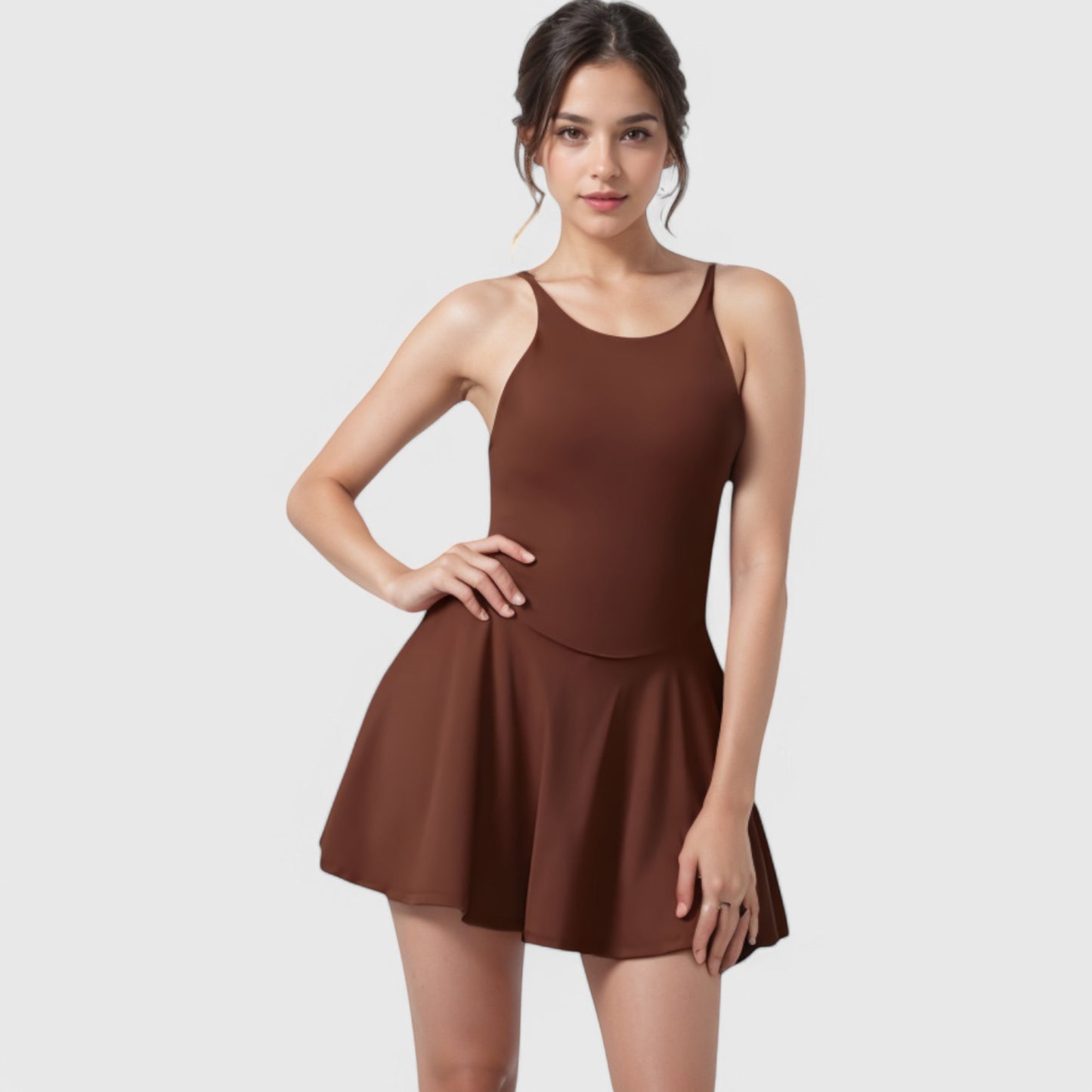 Anna-Kaci Active Women's Sleeveless Sports Dress with Flowy A-Line Skirt and Crisscross Open Back Straps