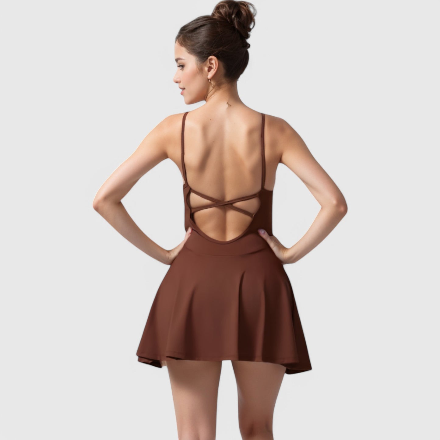 Anna-Kaci Active Women's Sleeveless Sports Dress with Flowy A-Line Skirt and Crisscross Open Back Straps