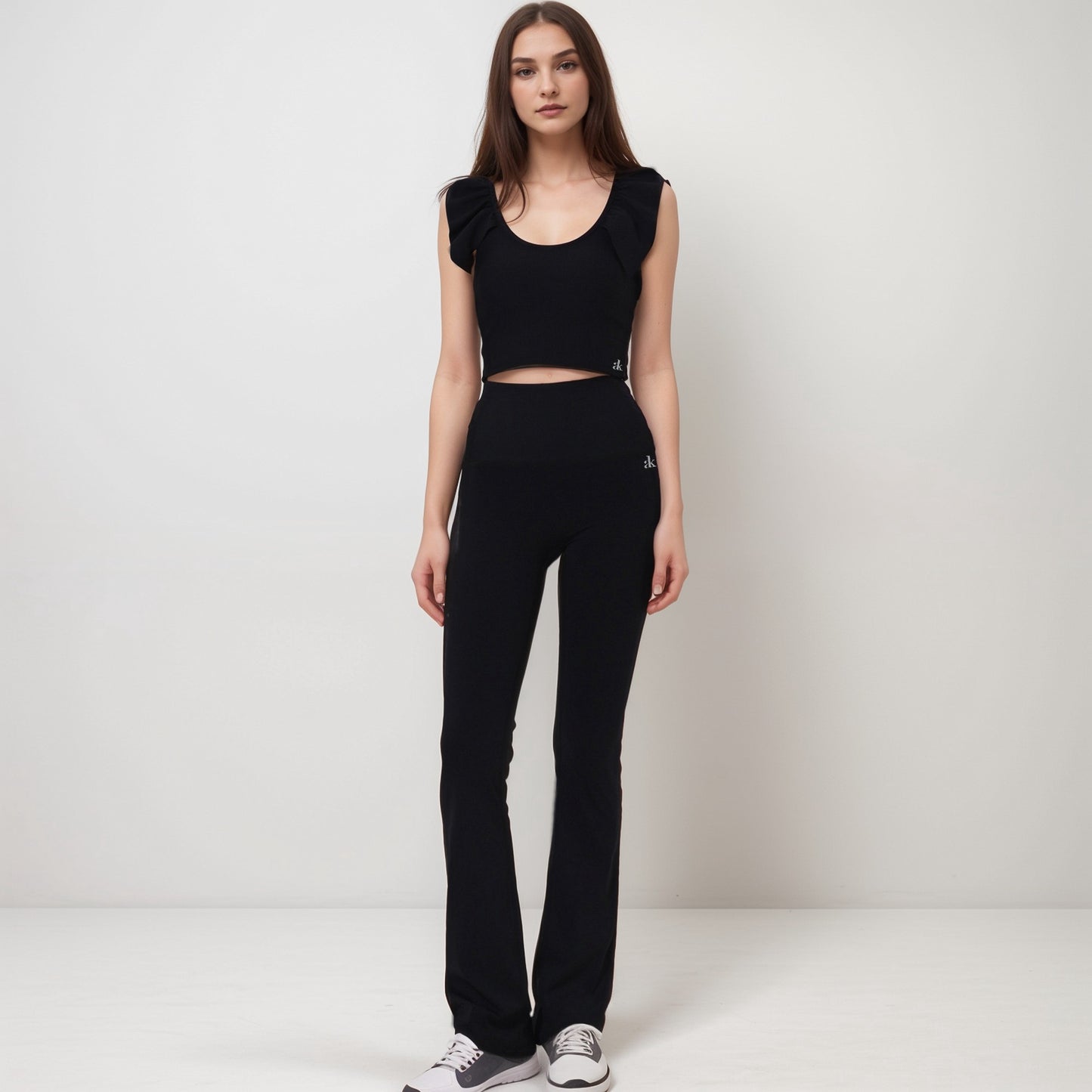 Anna-Kaci Active Women's Ribbed Scoop Neck Crop Top with Flutter Shoulder Details and Seamless Fitted Design