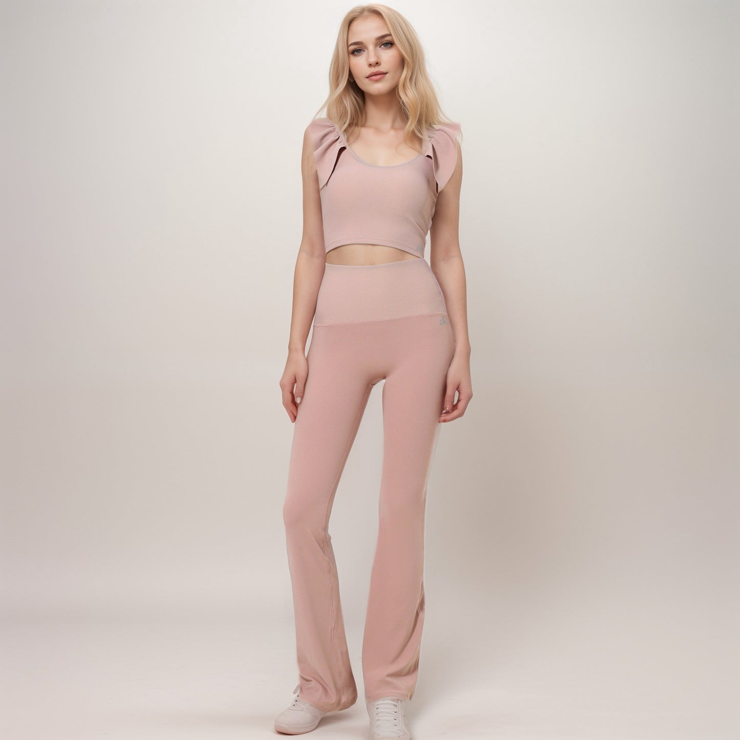 Anna-Kaci Active Women's Ribbed Scoop Neck Crop Top with Flutter Shoulder Details and Seamless Fitted Design