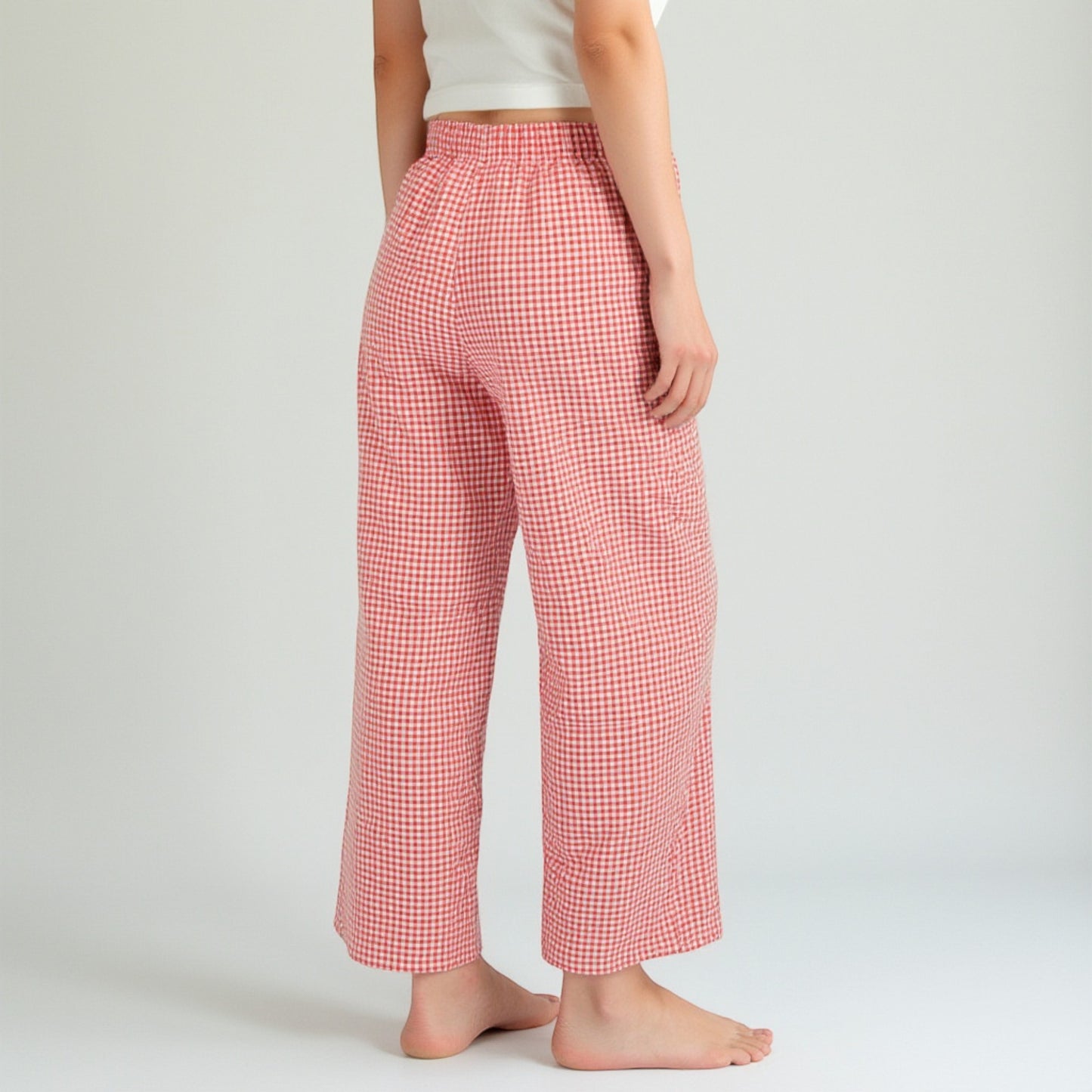 Anna-Kaci Lounge Women's Gingham Print Pajama Pants with High Waist Elastic Drawstring and Relaxed Straight Leg Fit
