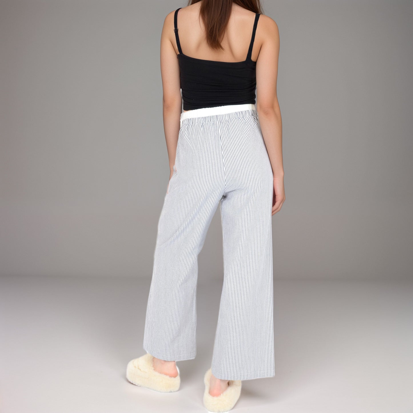 Anna-Kaci Women's Striped Wide Leg Lounge Pants with Elastic Waistband Adjustable Drawstring and Relaxed Full-Length Fit