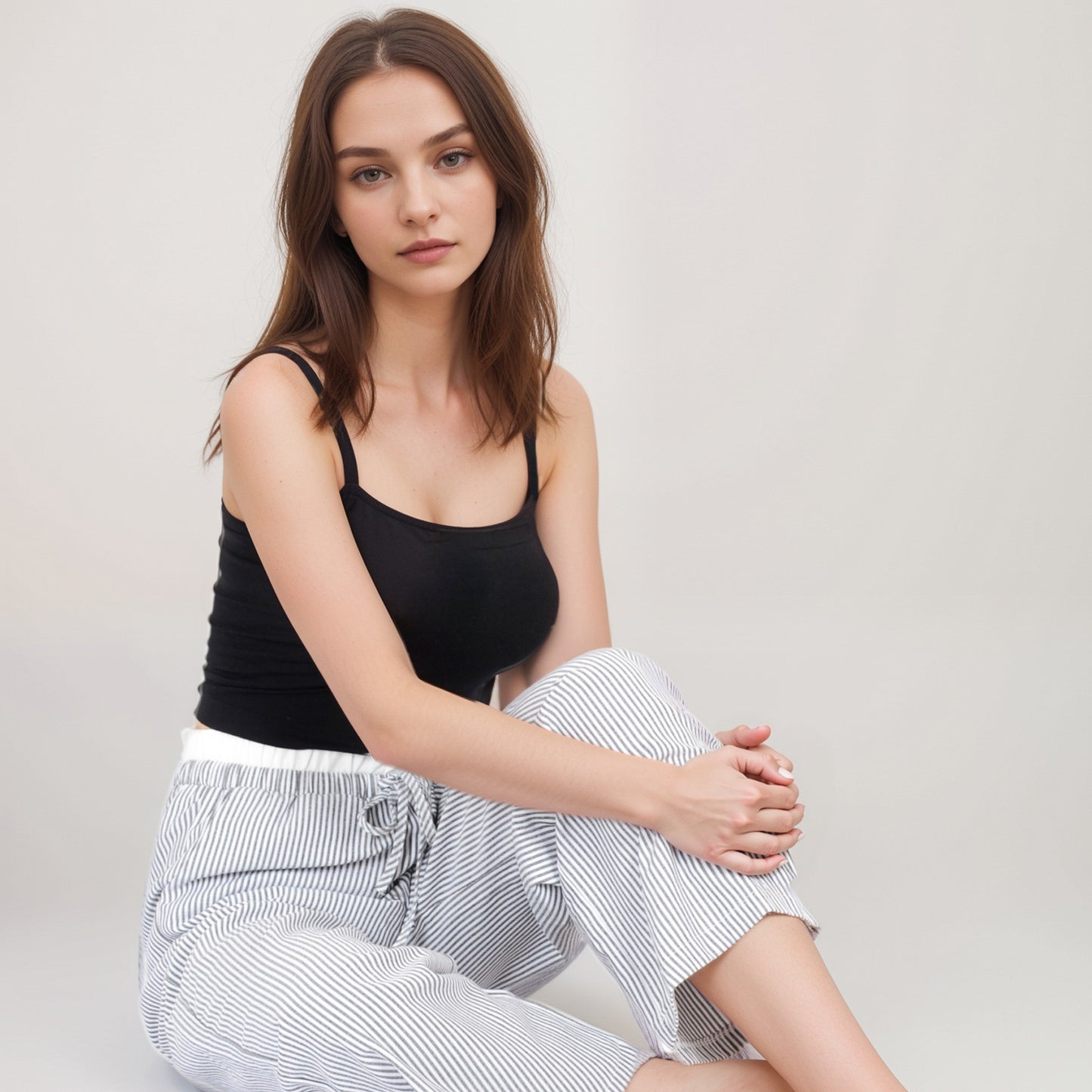 Anna-Kaci Women's Striped Wide Leg Lounge Pants with Elastic Waistband Adjustable Drawstring and Relaxed Full-Length Fit