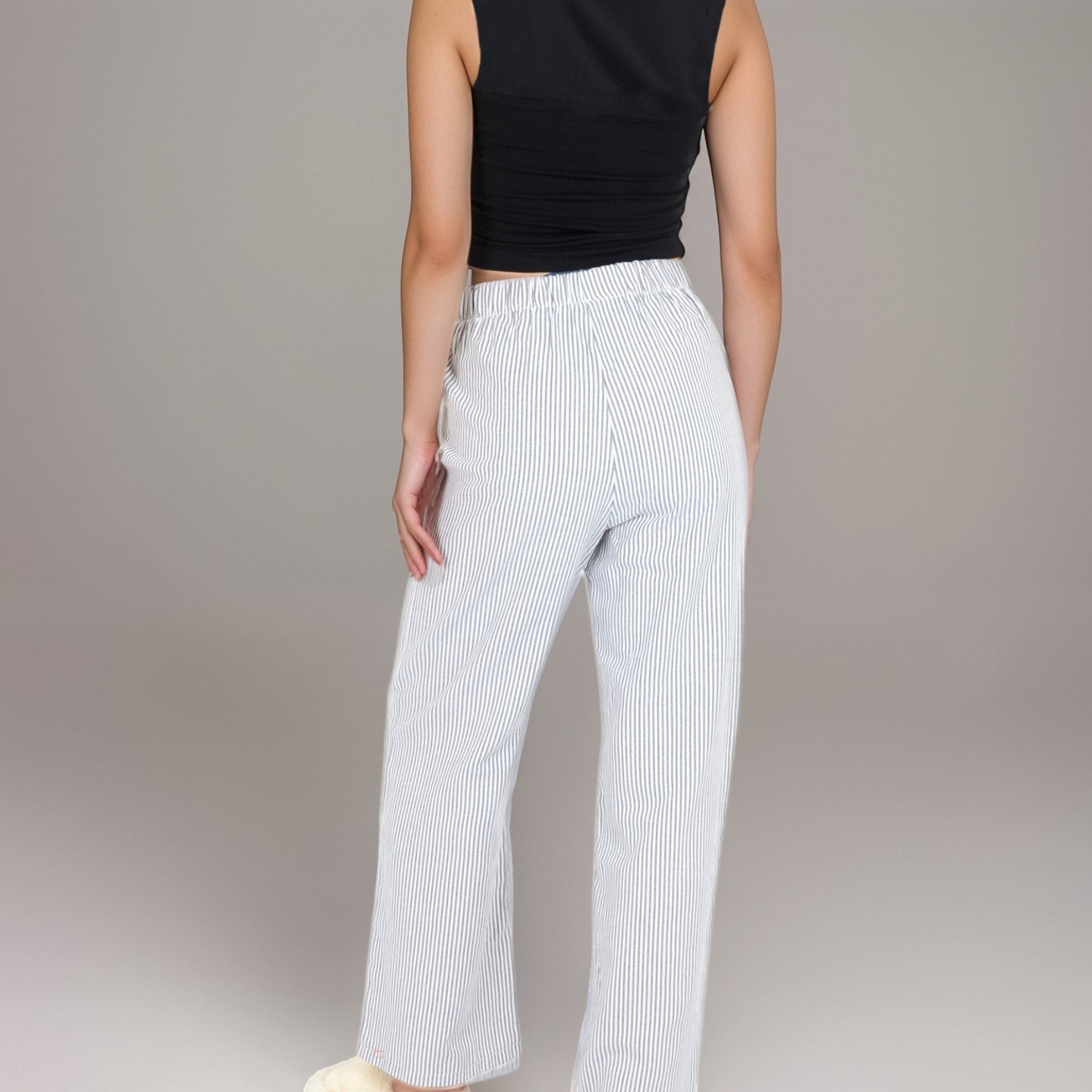 Anna-Kaci Women's Pink Pinstripe Lounge Pants with Elastic Waistband Large Front Patch Pockets and Relaxed Straight Leg Fit