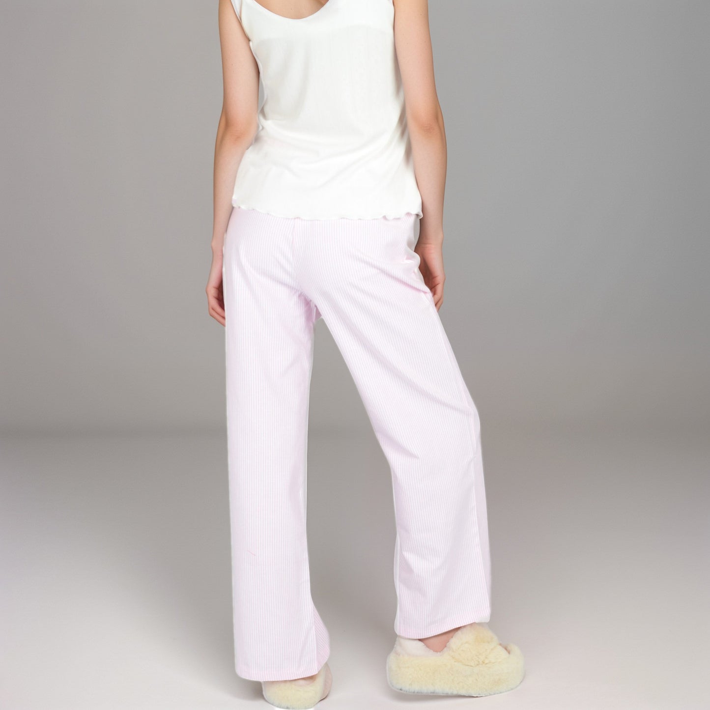 Anna-Kaci Women's Pink Pinstripe Lounge Pants with Elastic Waistband Large Front Patch Pockets and Relaxed Straight Leg Fit