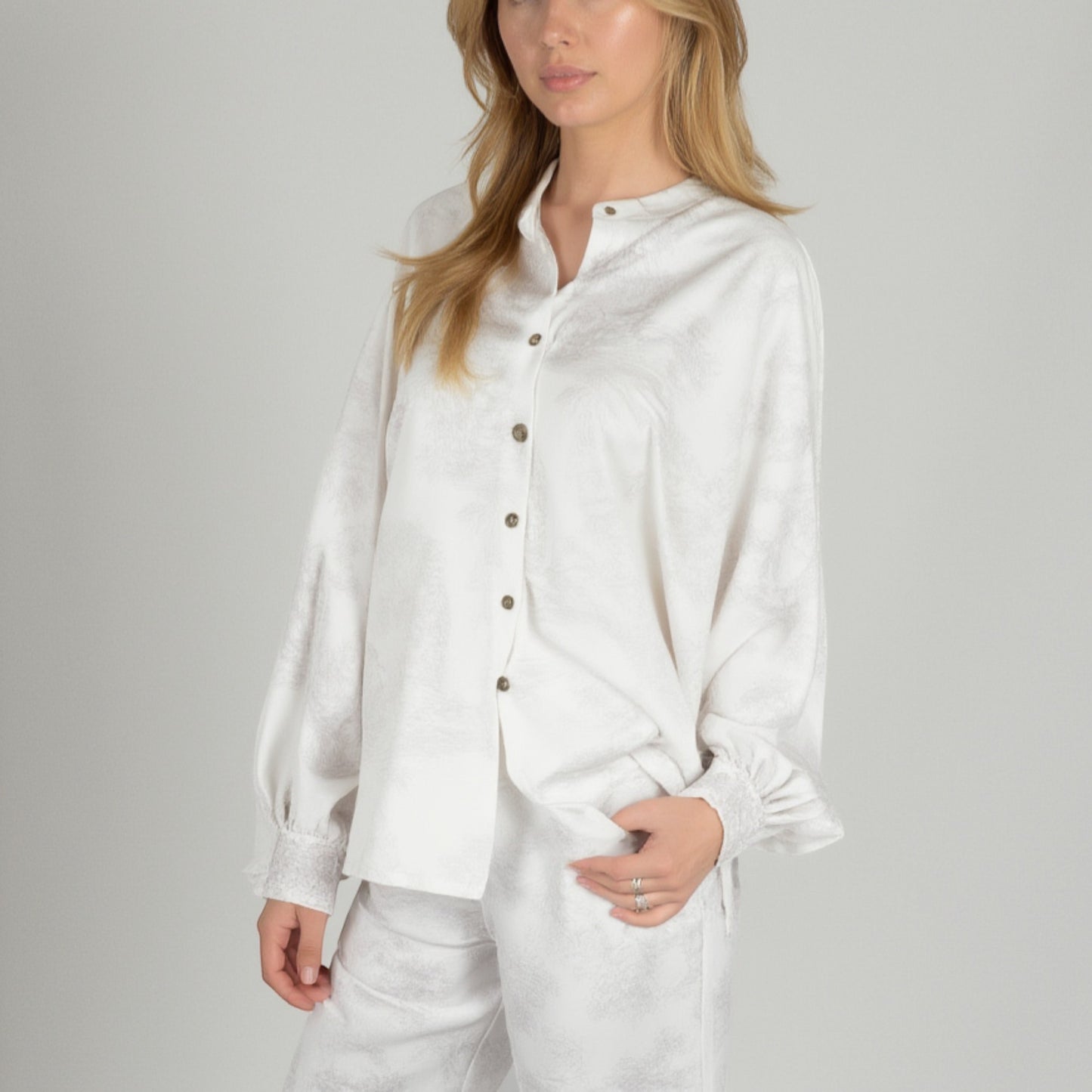 Anna-Kaci Lounge Women's Toile Print Button Up Pajama Set with Long Sleeve Top and Elastic Waist Drawstring Pants