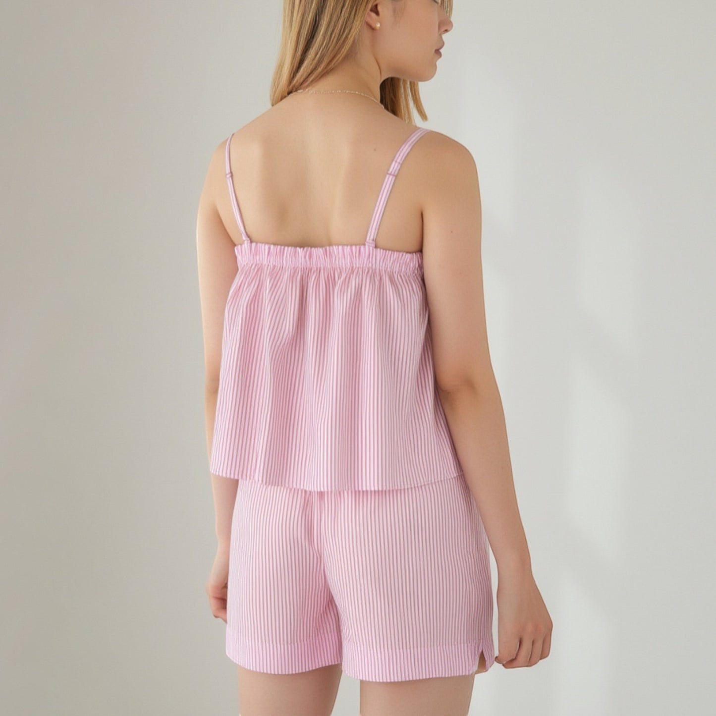 Anna-Kaci Lounge Women's Striped Pajama Set with Ruffle Trim Cami Top and Relaxed Fit Shorts